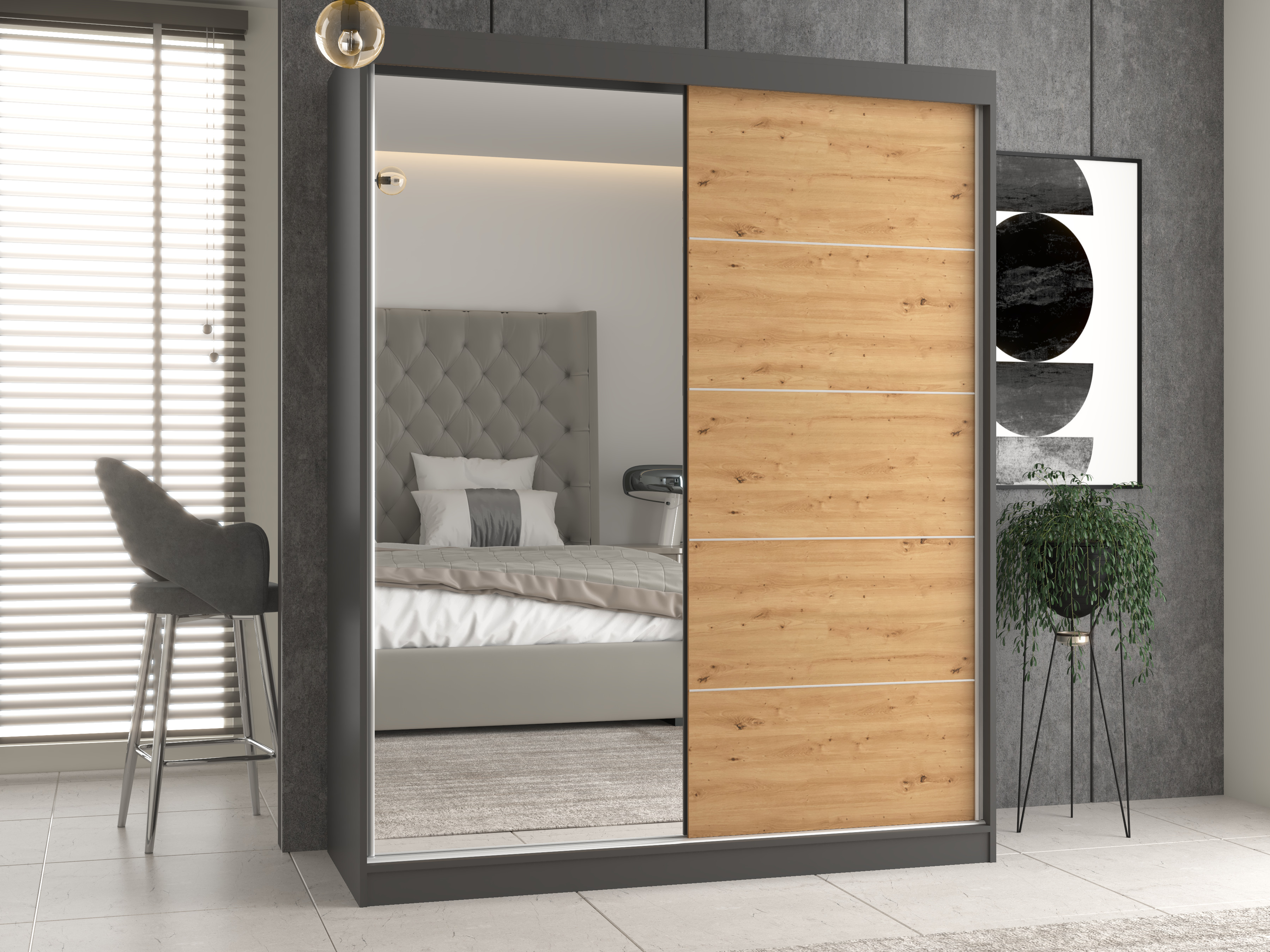Wardrobe Mandeville 389 (Artisan oak + Anthracite)