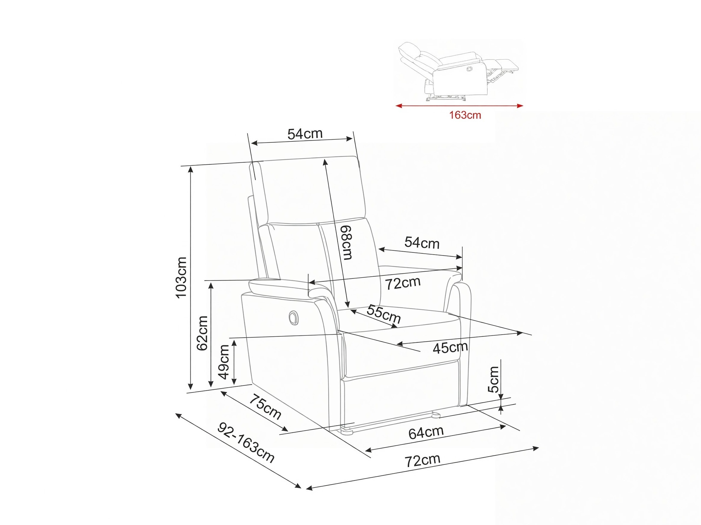 Recliner armchair Detroit 1040 (Raven 07)