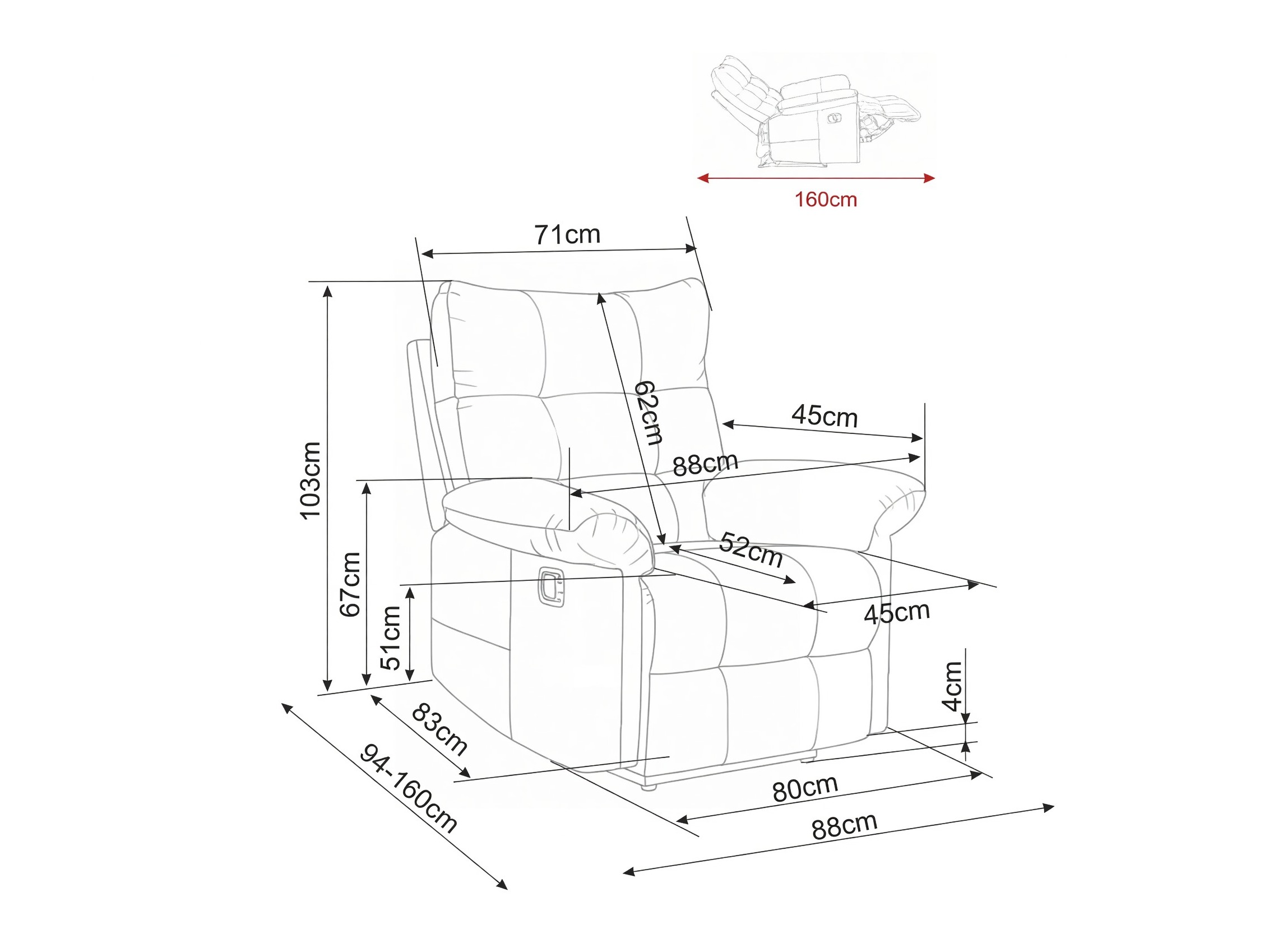 Recliner armchair Detroit 1041 (Raven 45)