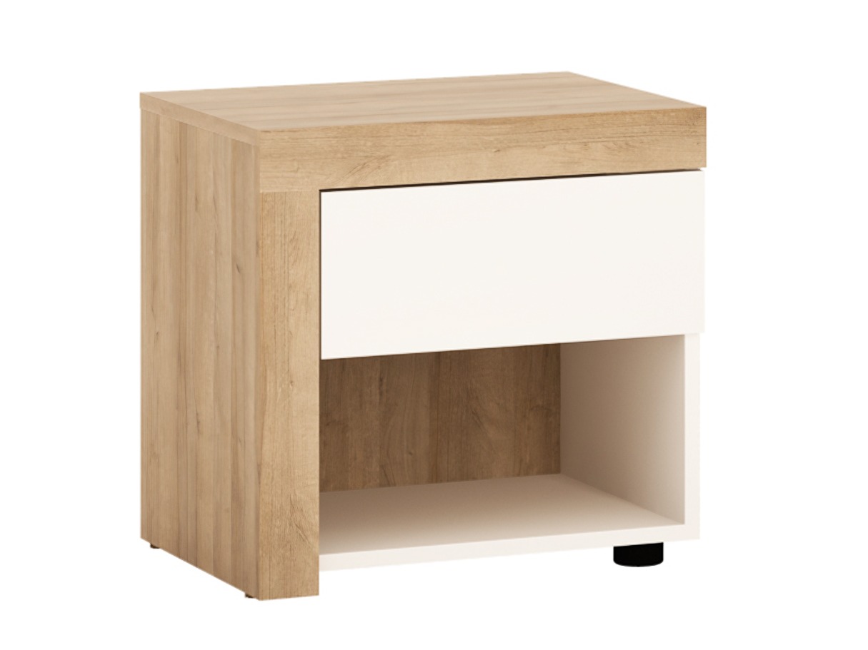 Bedside table Feldeli 113 (Riviera oak + Glossy white)