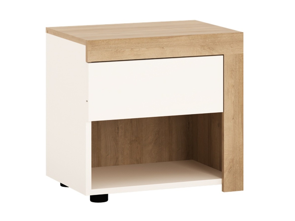 Bedside table Feldeli 113 (Riviera oak + Glossy white)