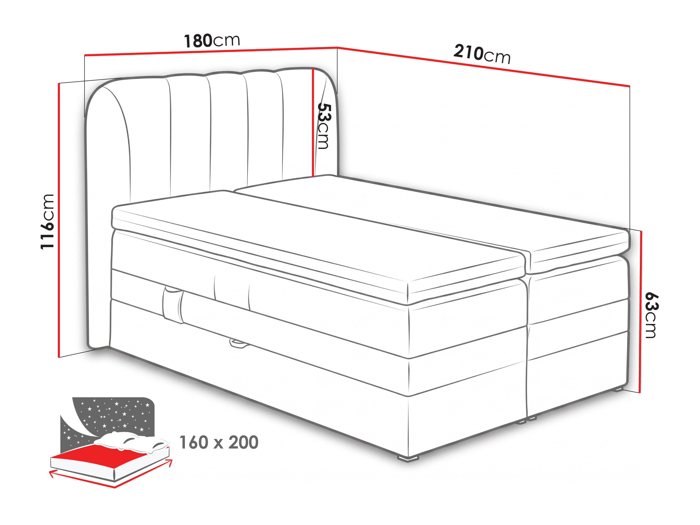 Continental bed Norman 127 (Light grey)