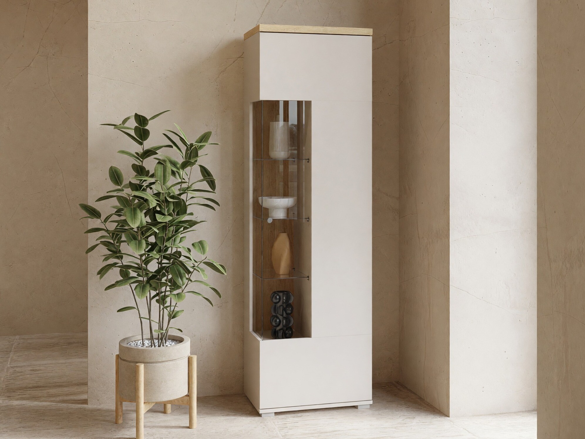 Bookcase Virvele 102 (Cashmere + Light oak)
