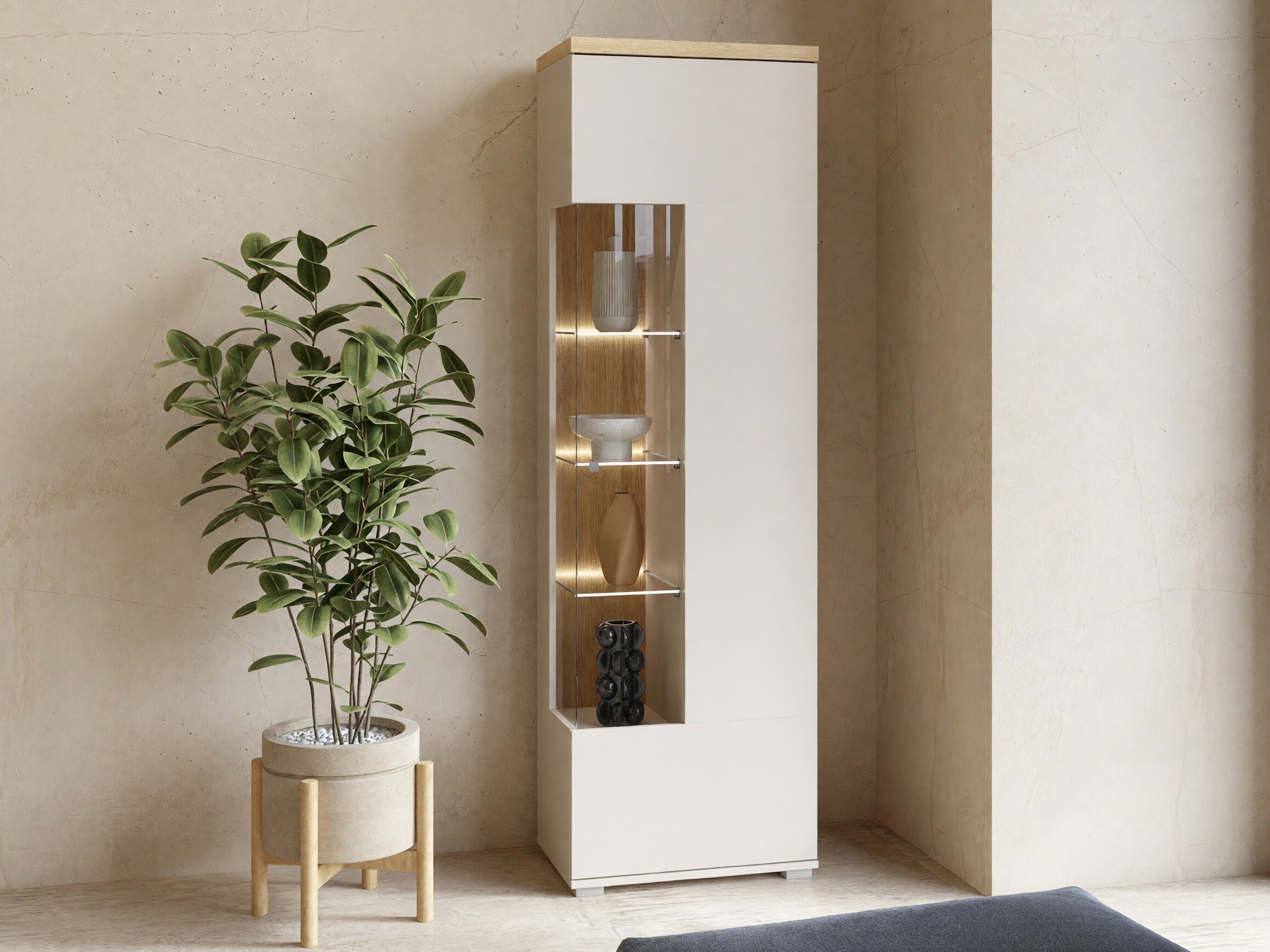 Bookcase Virvele 102 (Cashmere + Light oak)