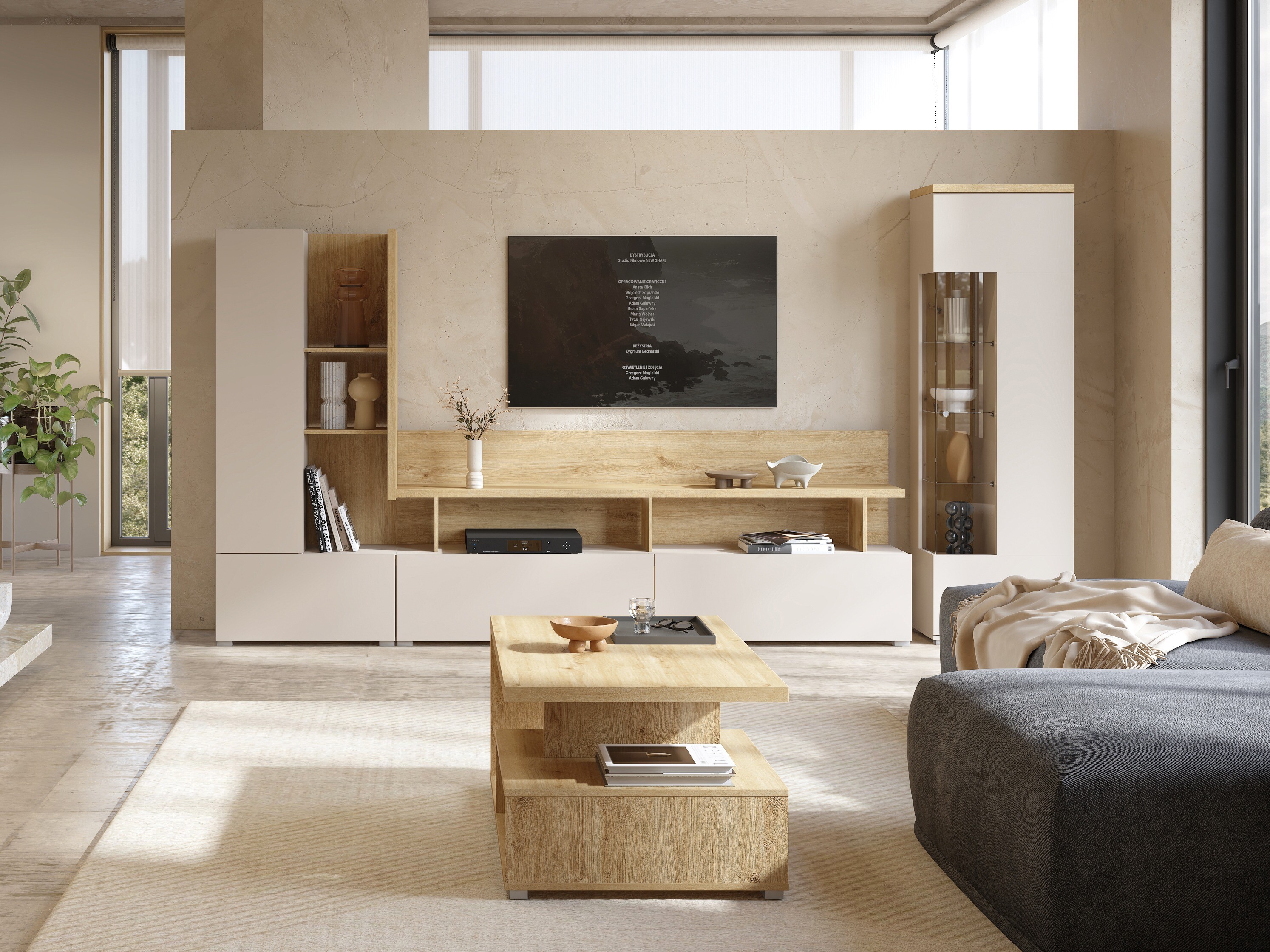 Bookcase Virvele 102 (Cashmere + Light oak)