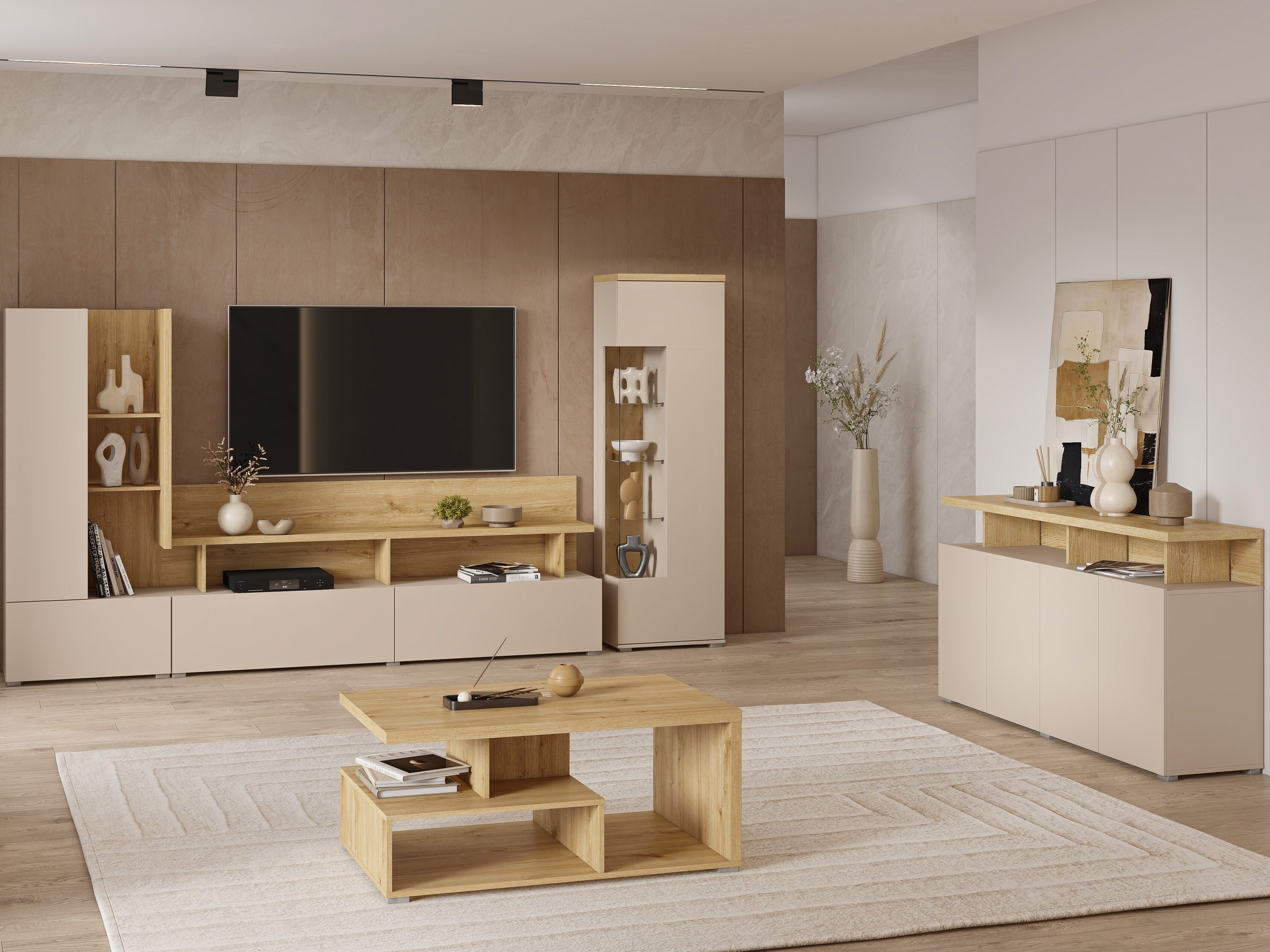 Living room set Virvele 103 (Cashmere + Light oak)