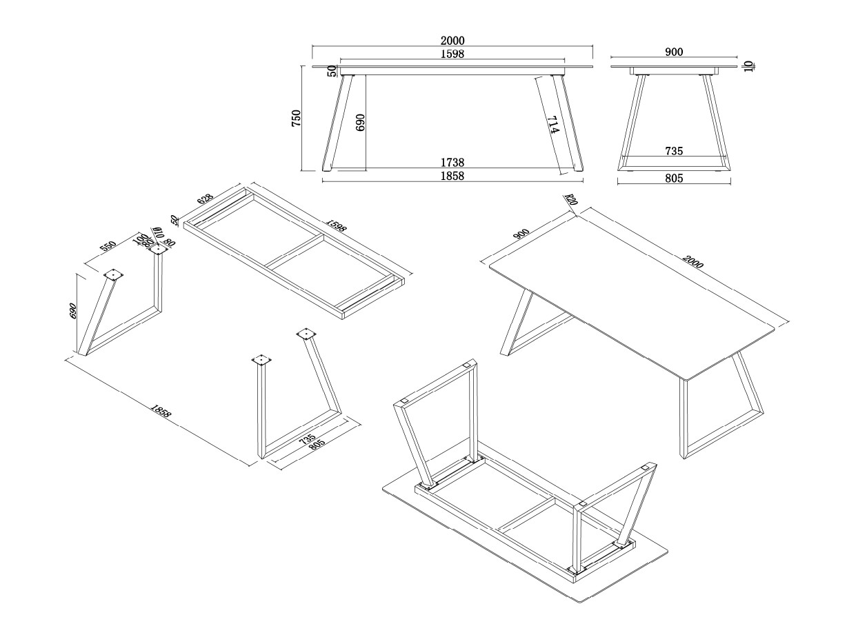 Table Dallas 5355 (Dark grey + Black)