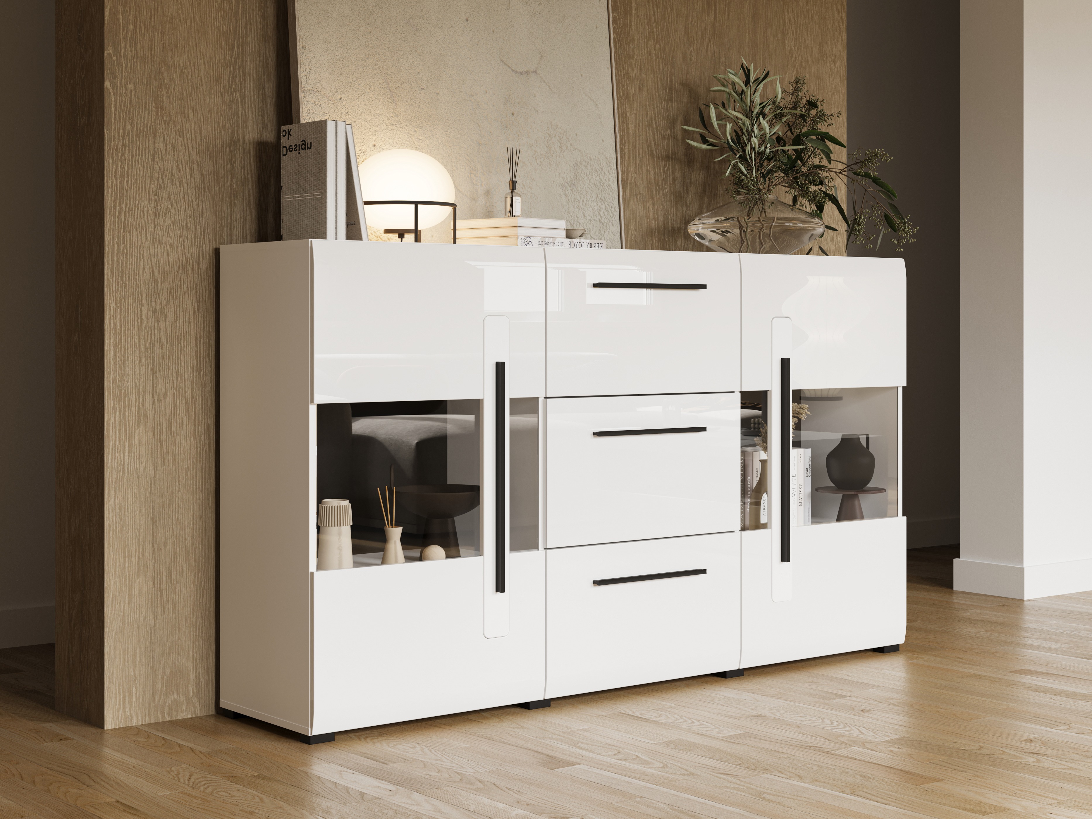 Chest of drawers Ophsalu 106 (White + Glossy white)
