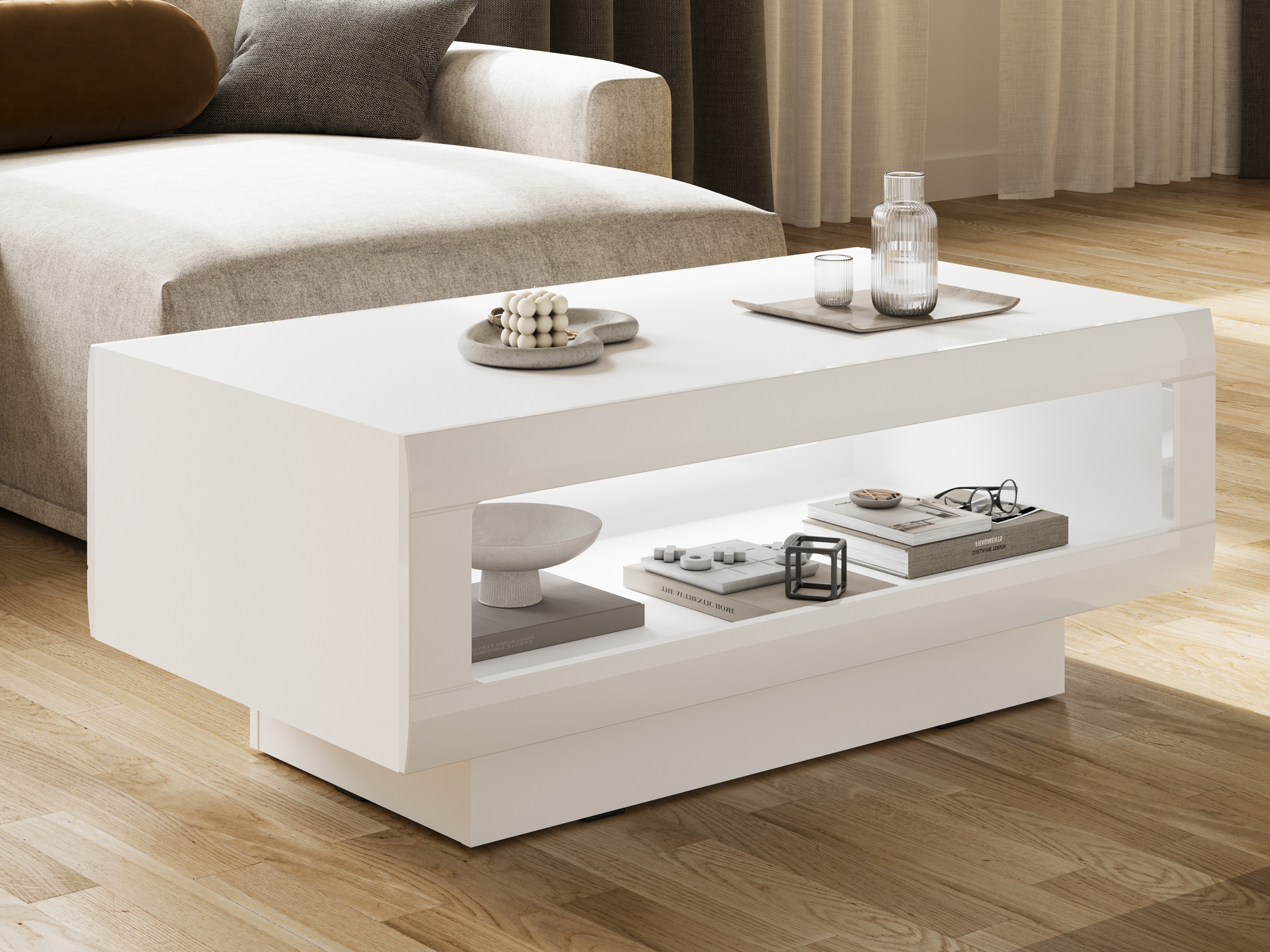 Coffee table Ophsalu 102 (White + Glossy white)