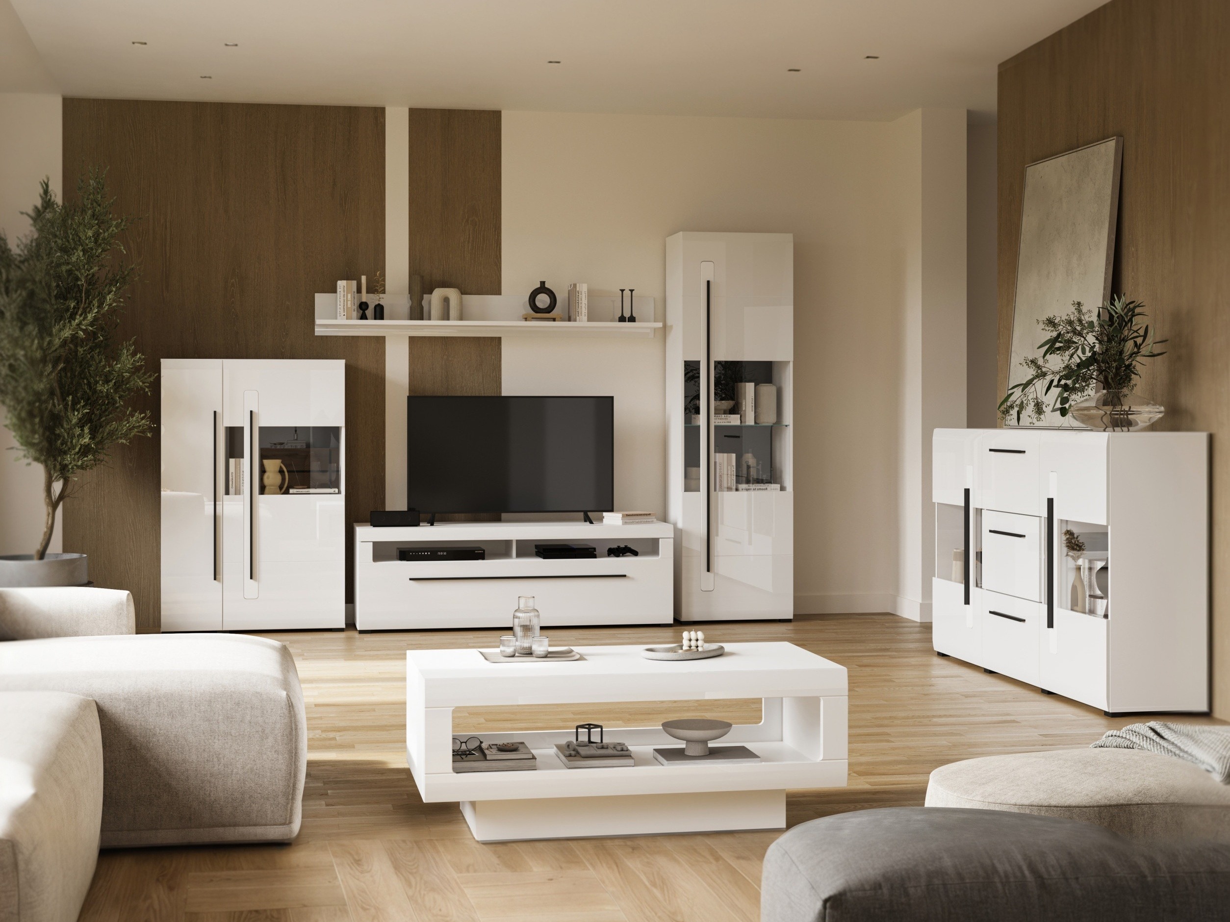 Living room set Ophsalu 112 (White + Glossy white)