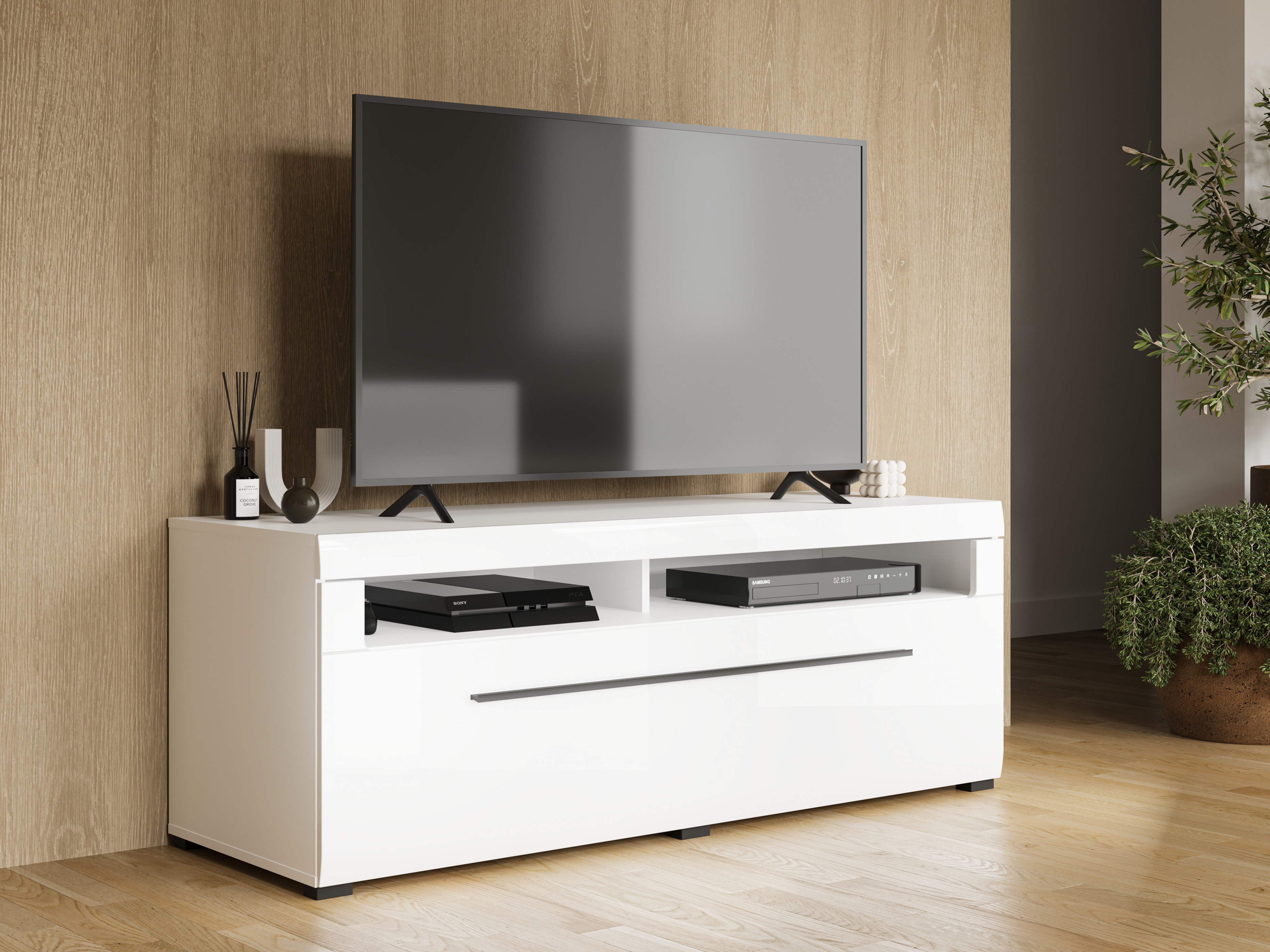 TV stand Ophsalu 103 (White + Glossy white)