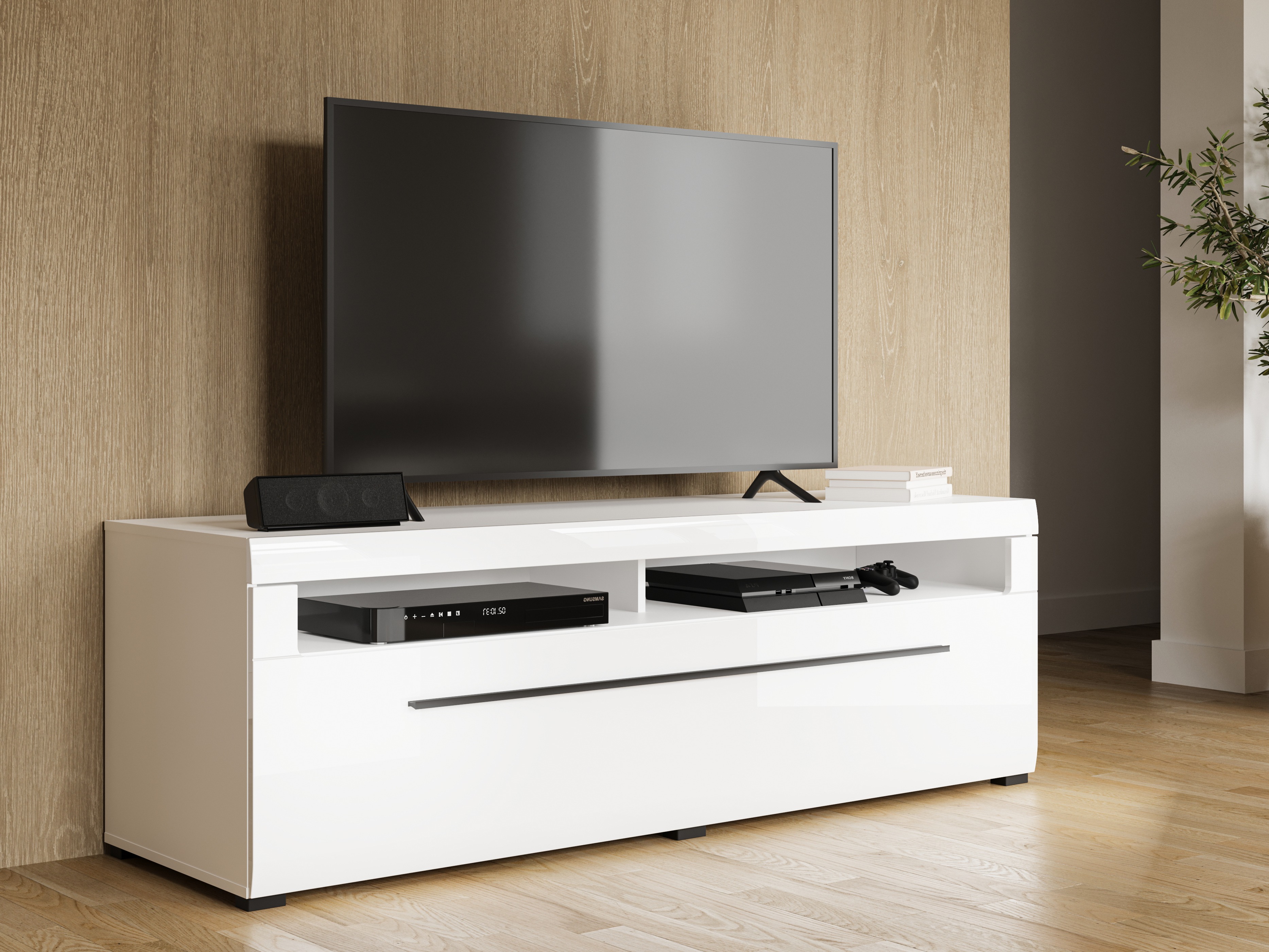 TV stand Ophsalu 104 (White + Glossy white)