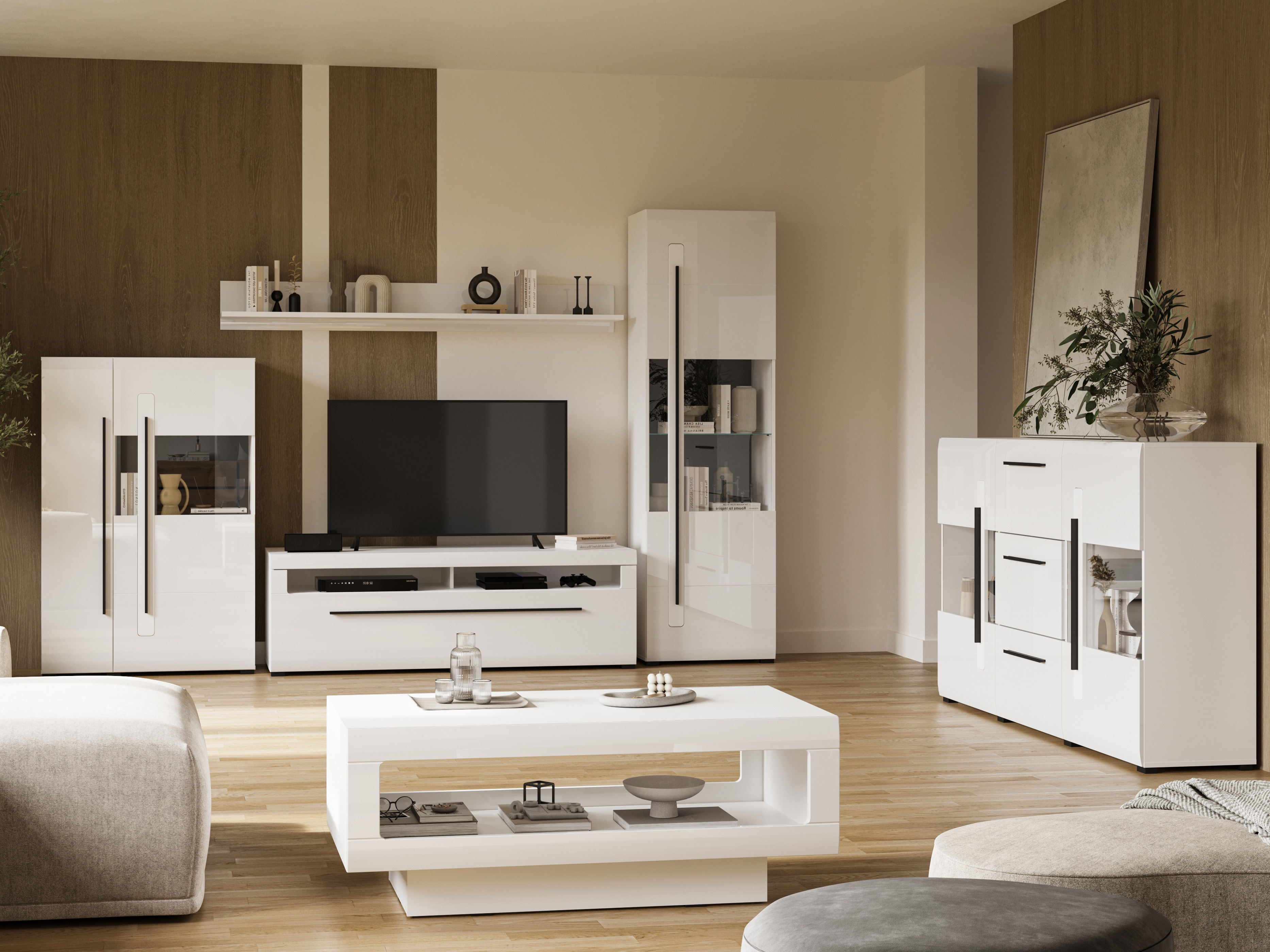 TV stand Ophsalu 104 (White + Glossy white)