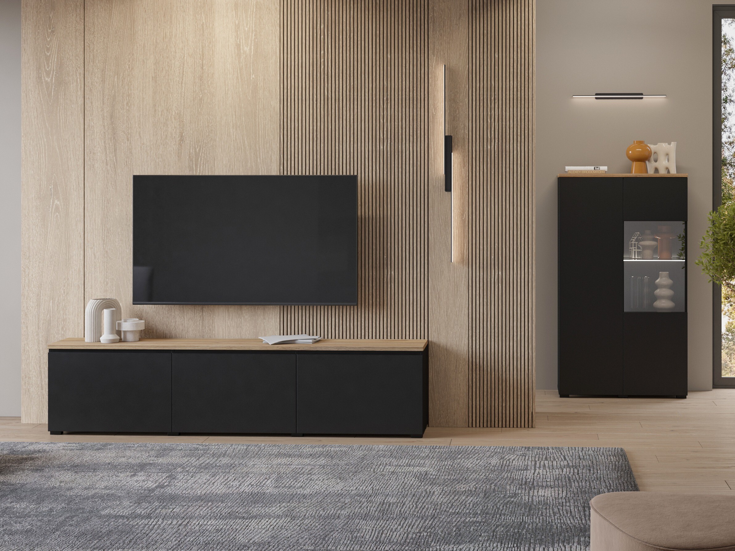TV stand Baletu 113 (Black + Oak)