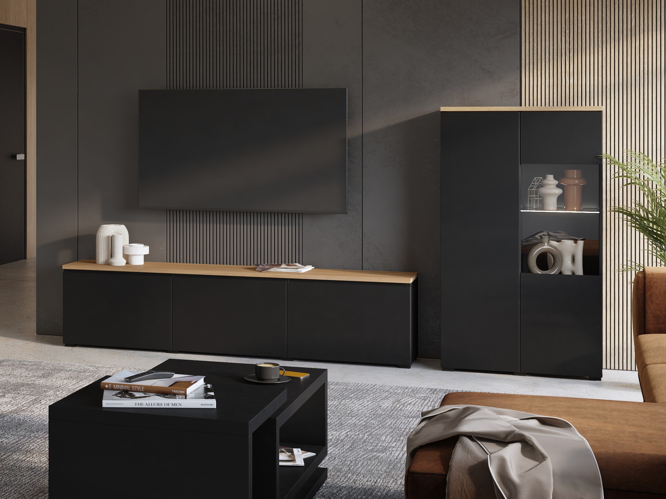 TV stand Baletu 113 (Black + Oak)