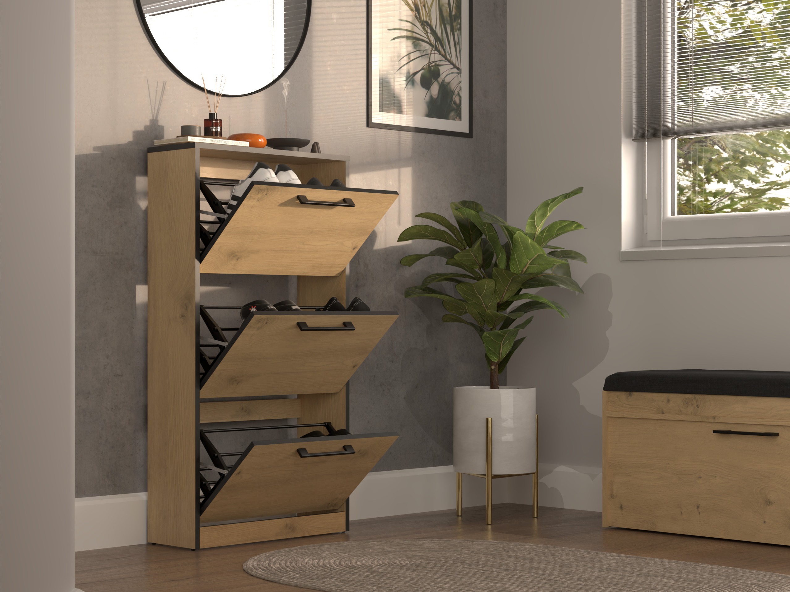 Shoe cabinet Mandeville 224 (Artisan oak + Black)