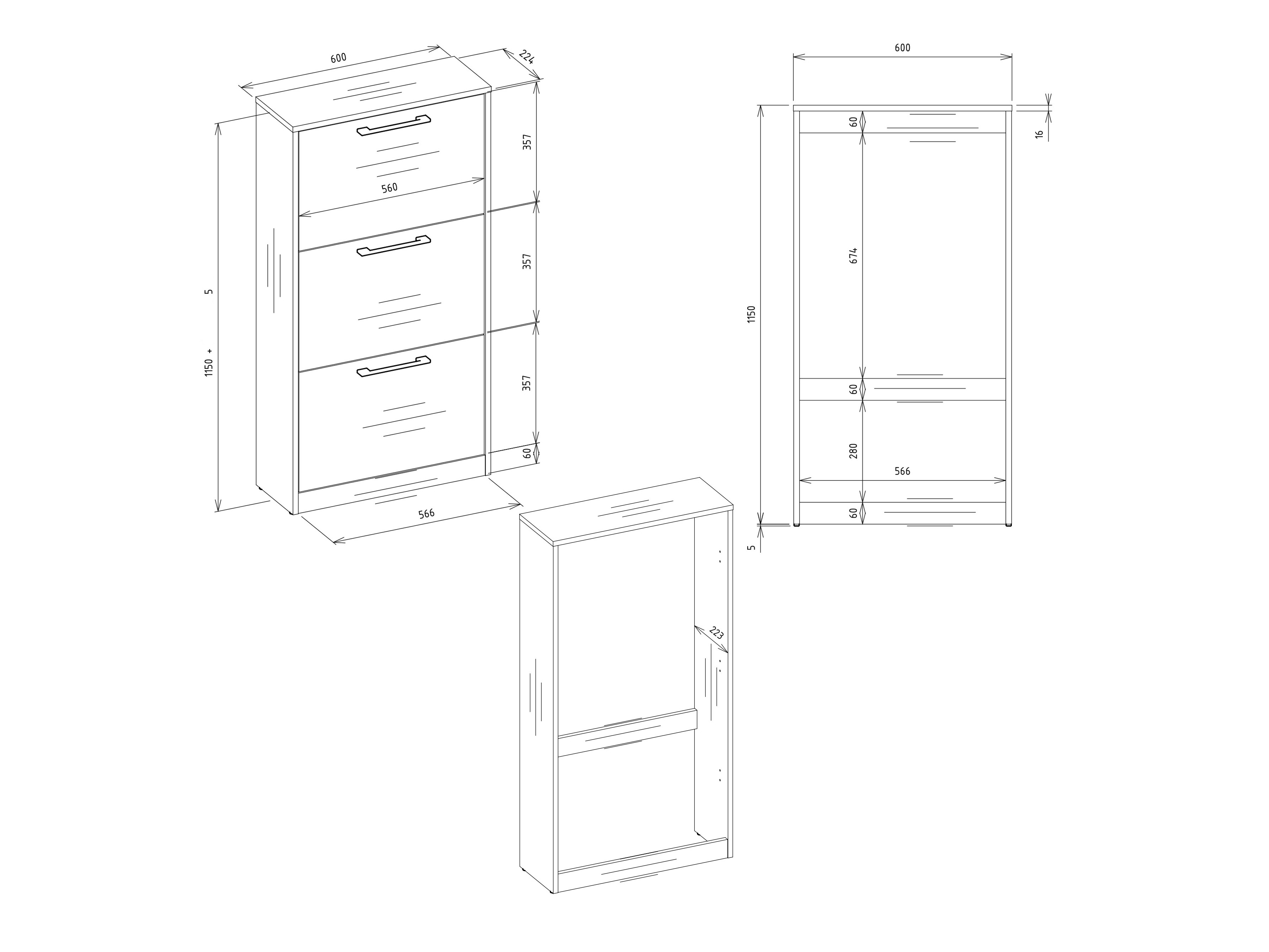 Shoe cabinet Mandeville 224 (Artisan oak + Black)