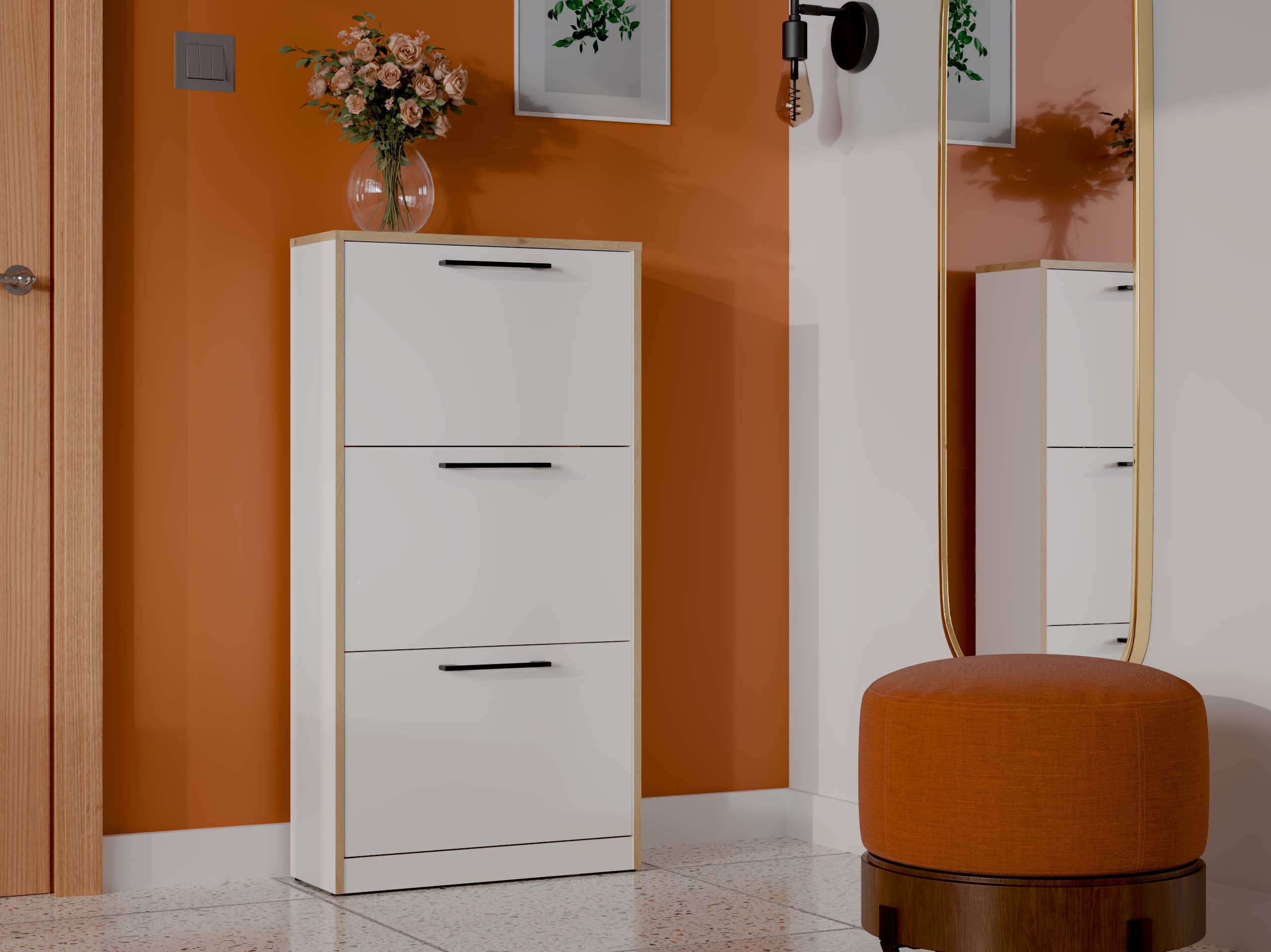Shoe cabinet Mandeville 224 (White + Artisan oak)