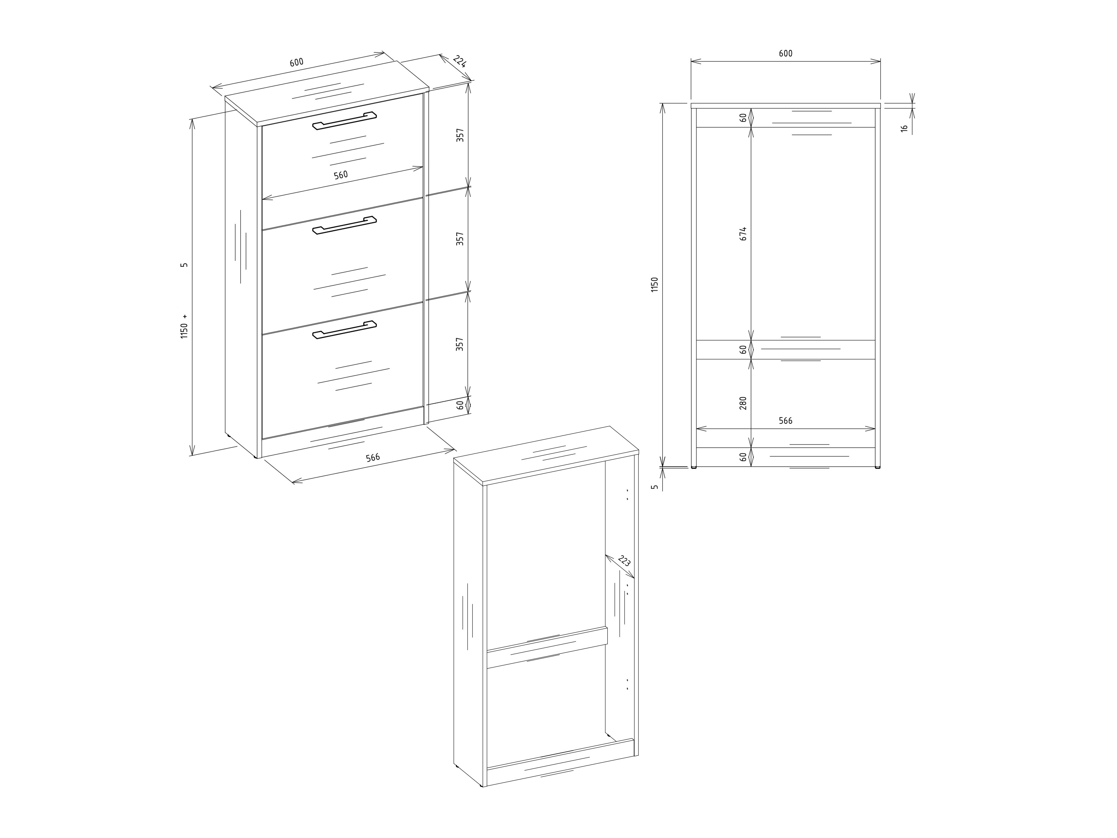 Shoe cabinet Mandeville 224 (White + Artisan oak)