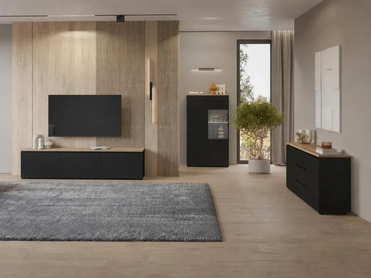 Living room set Baletu 114 (Black + Oak)