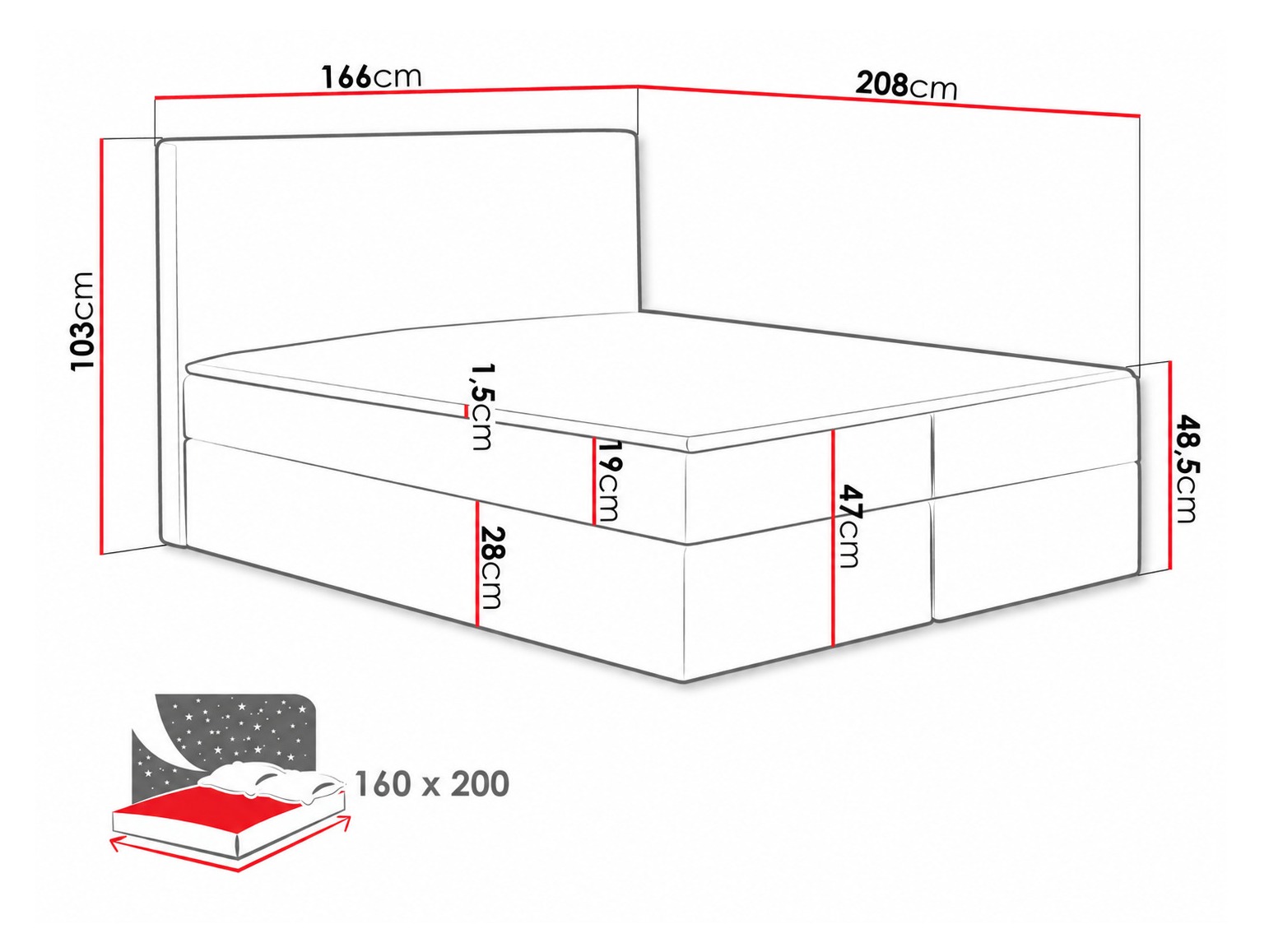 Continental bed Nix (Velluto 10)