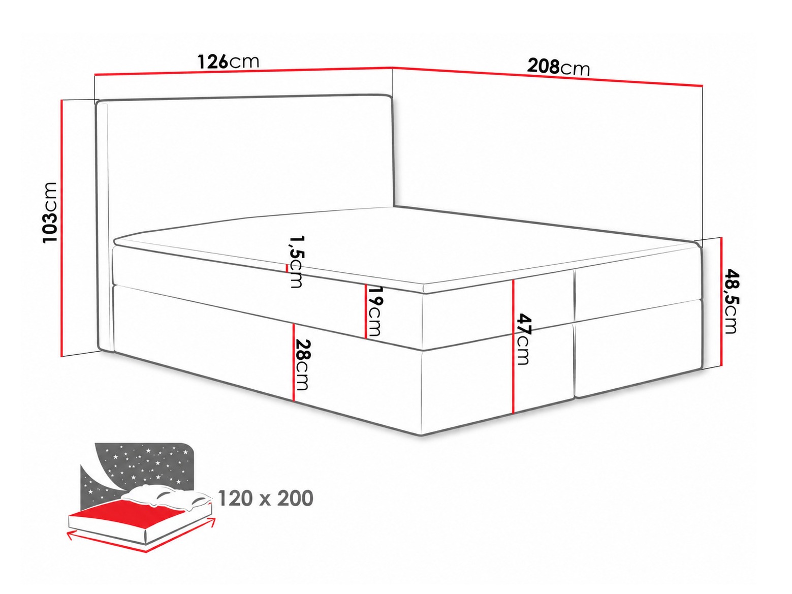 Continental bed Nix (Velluto 14)