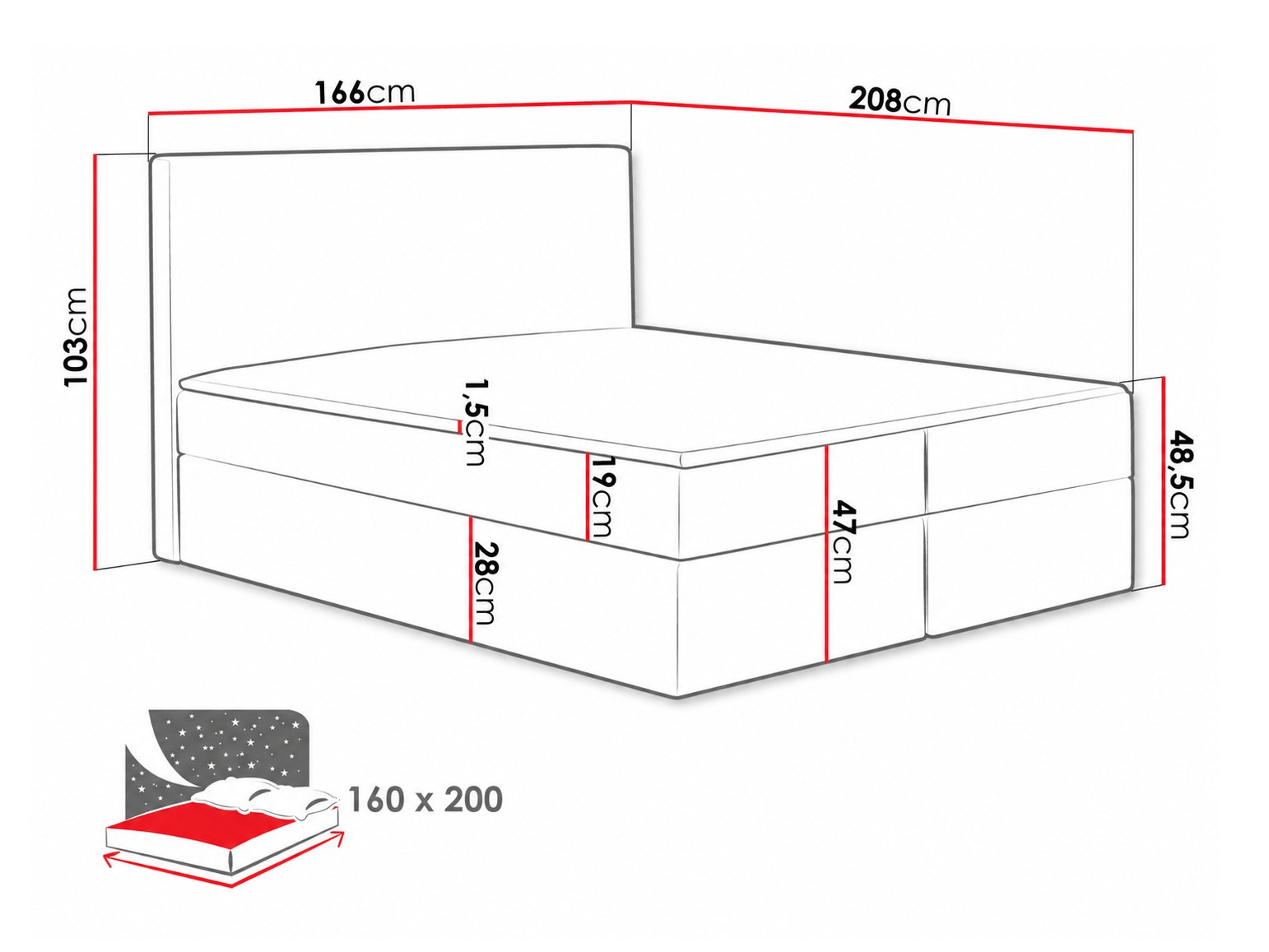 Continental bed Nix (Velluto 14)