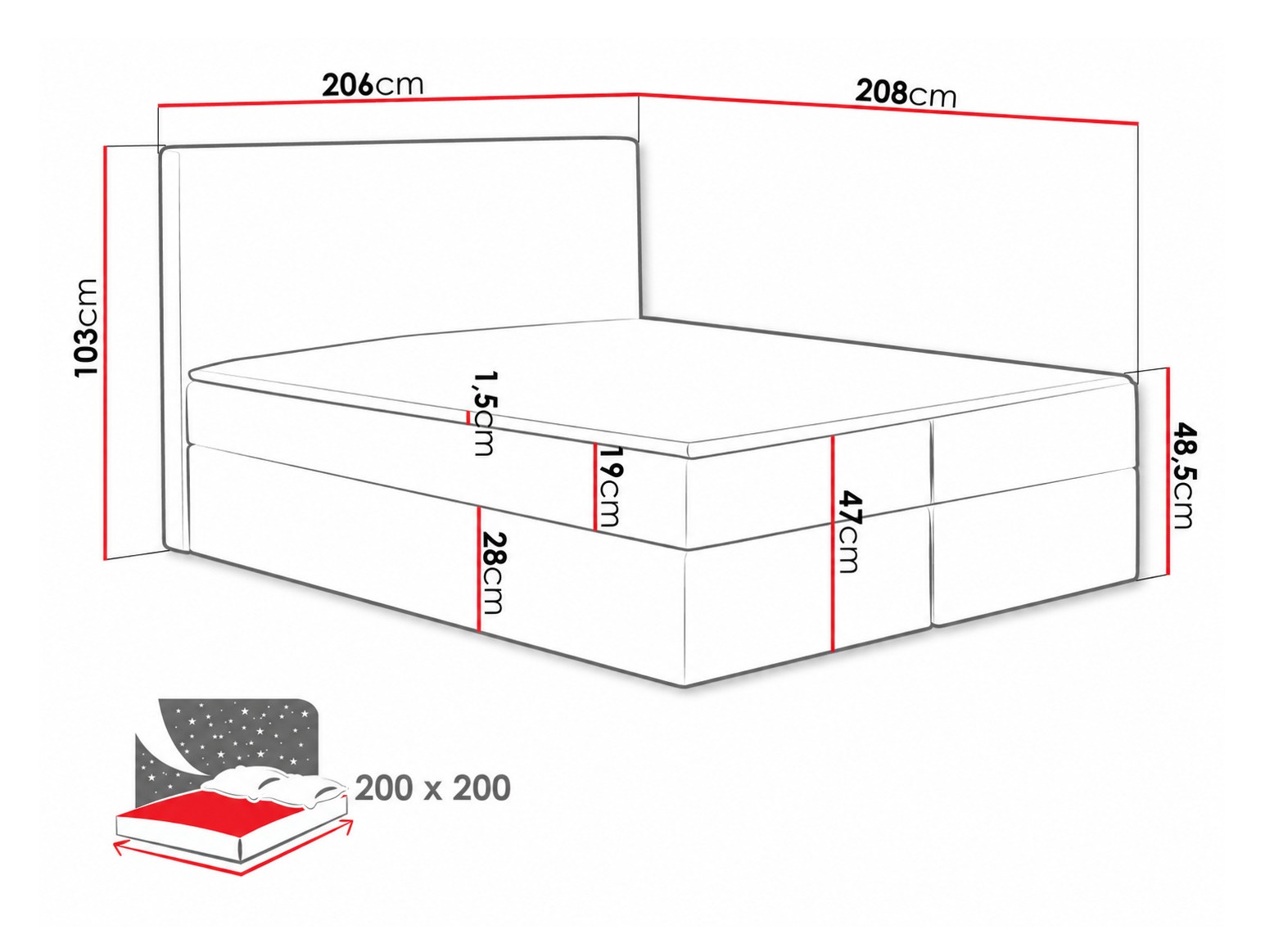 Continental bed Nix (Velluto 14)