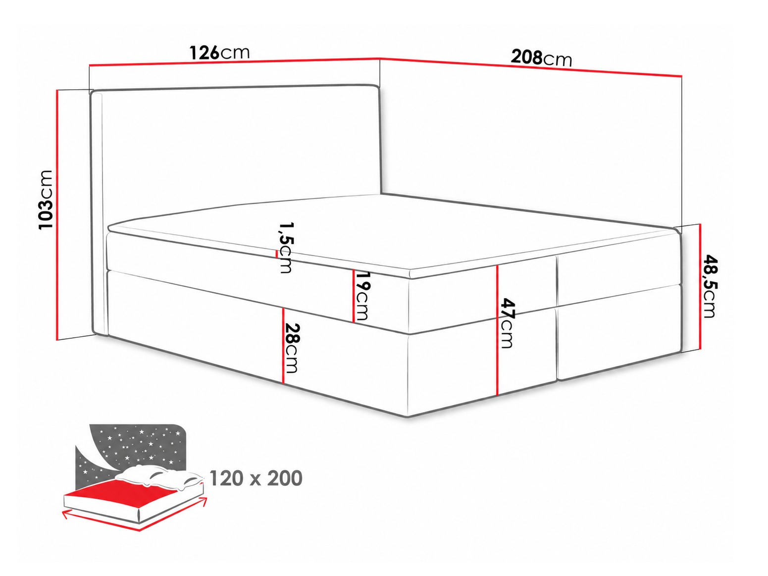 Continental bed Nix (Velluto 16)