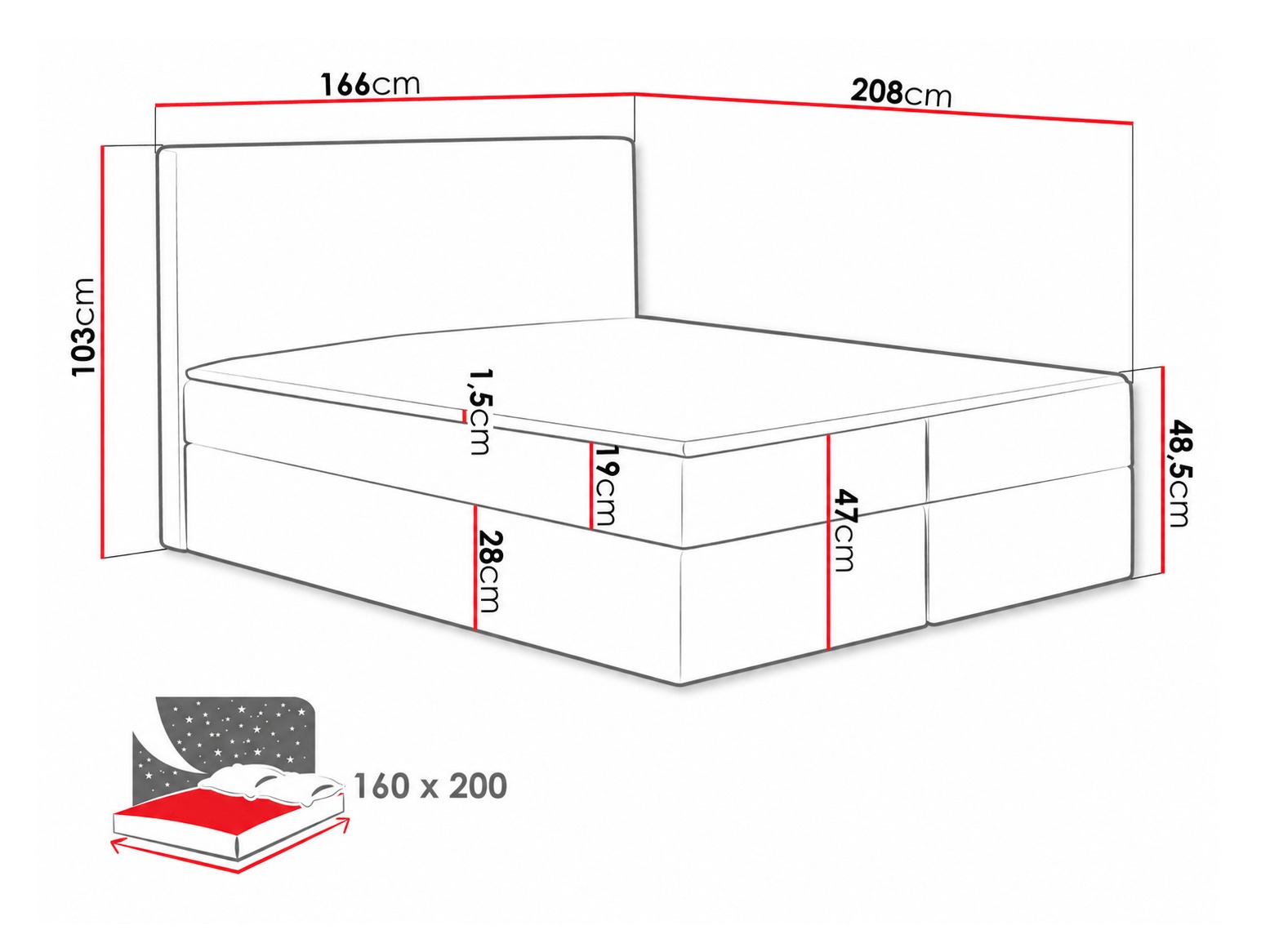 Continental bed Nix (Velluto 16)