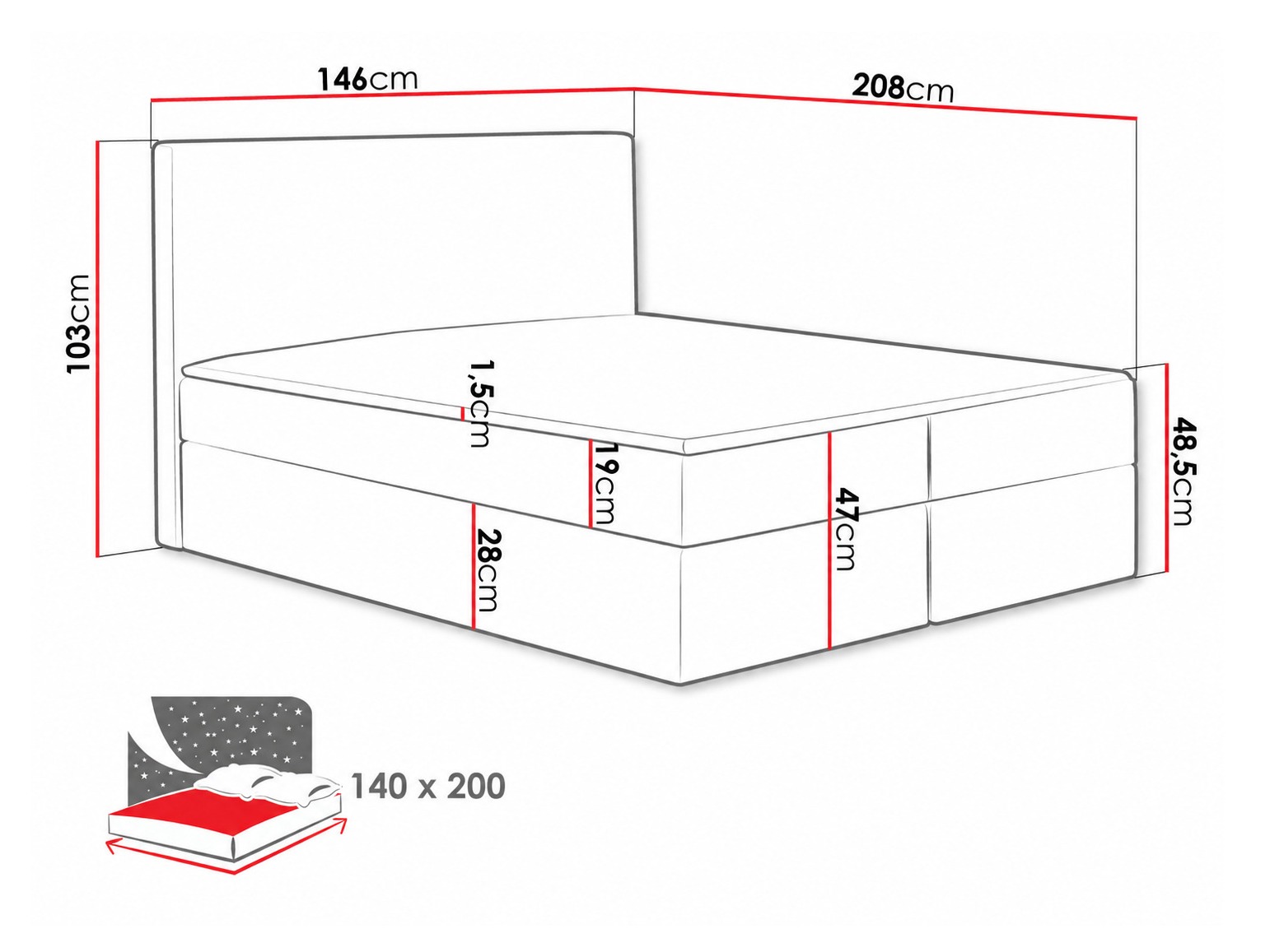 Continental bed Nix (Velluto 3)