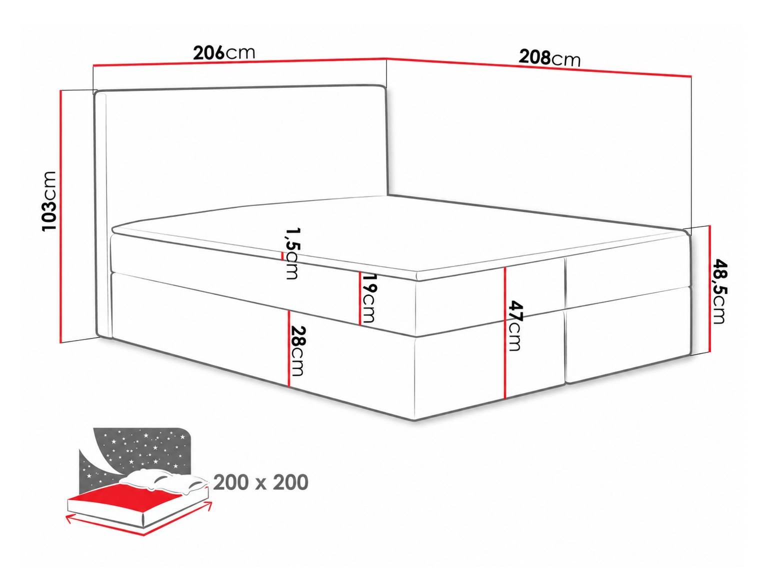 Continental bed Nix (Velluto 3)