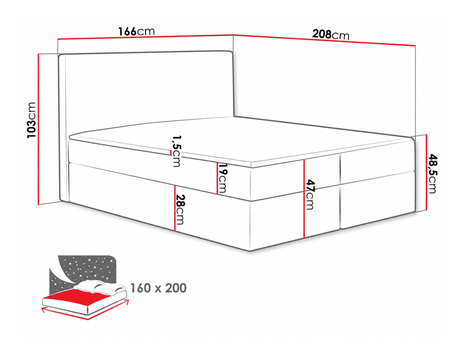 Continental bed Nix (Velluto 7)