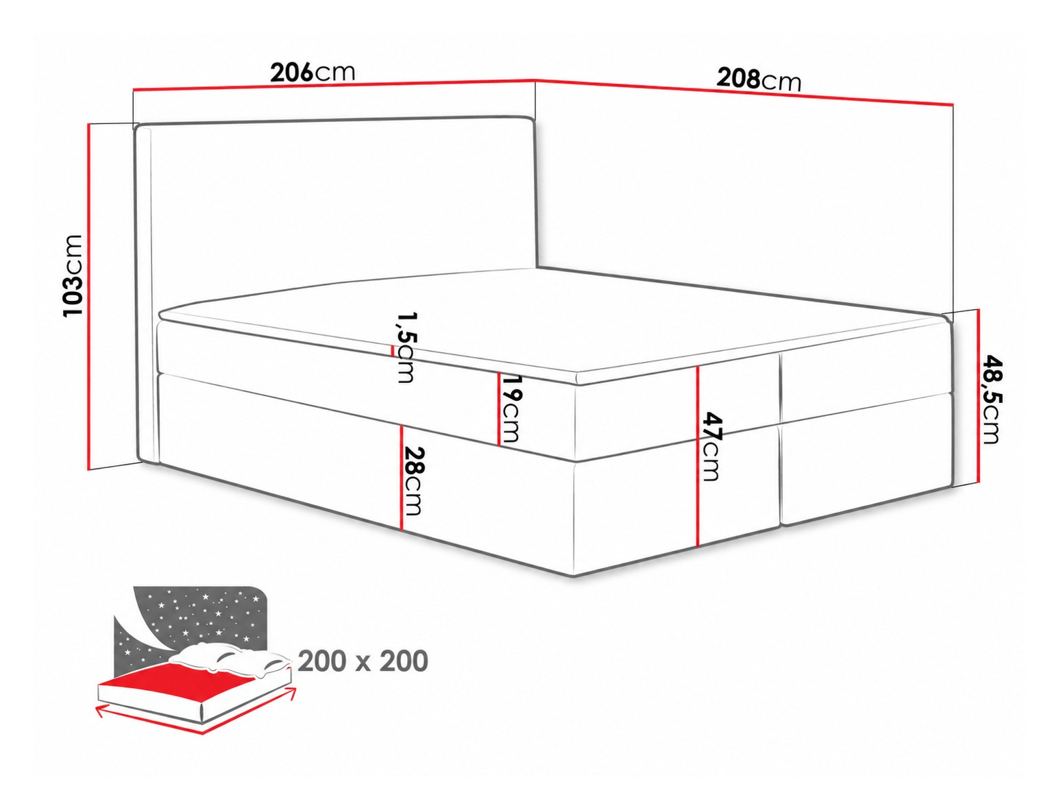 Continental bed Nix (Velluto 7)