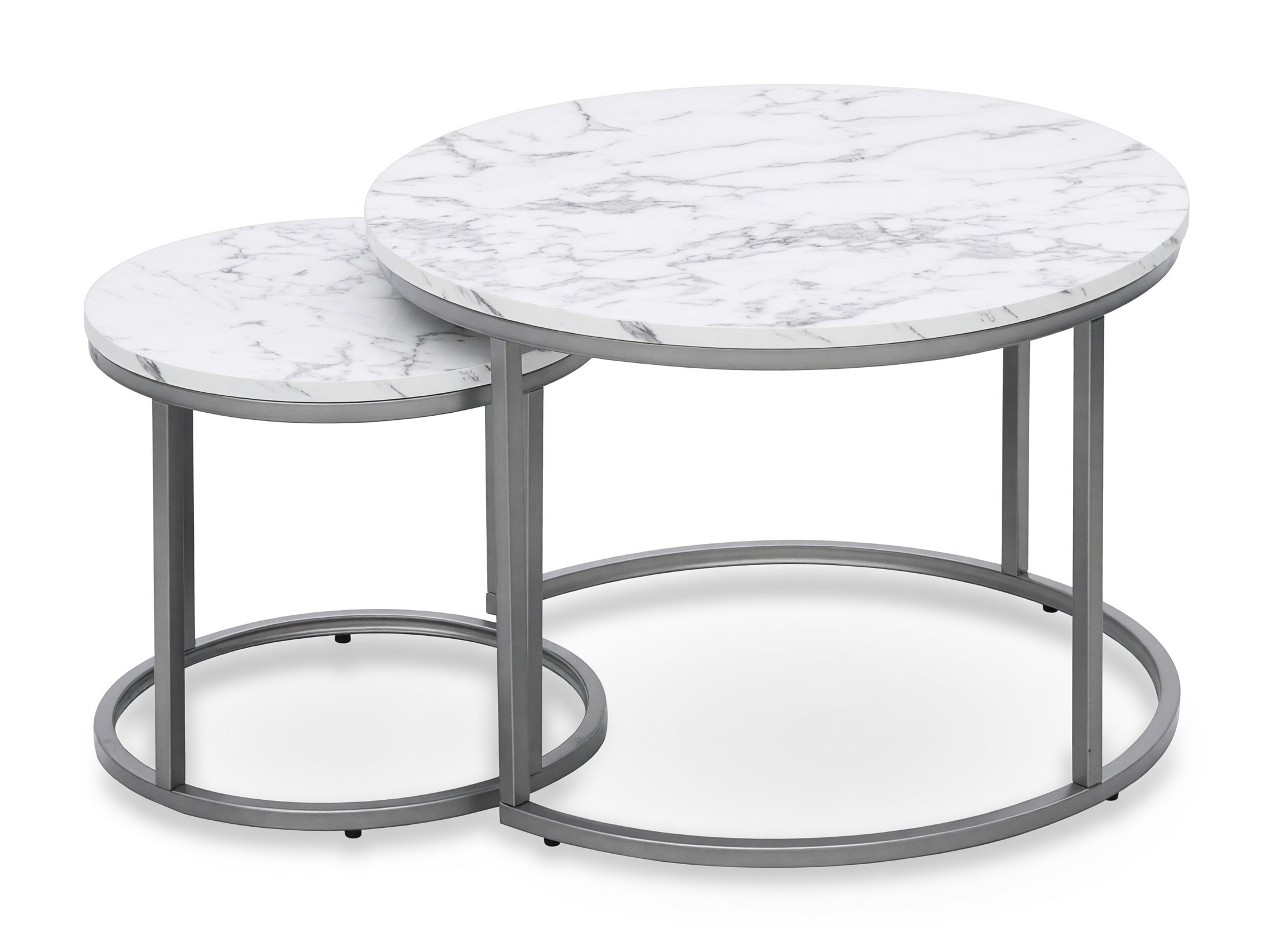 Nest of coffee tables Houston 2213 (White marble + Silver)