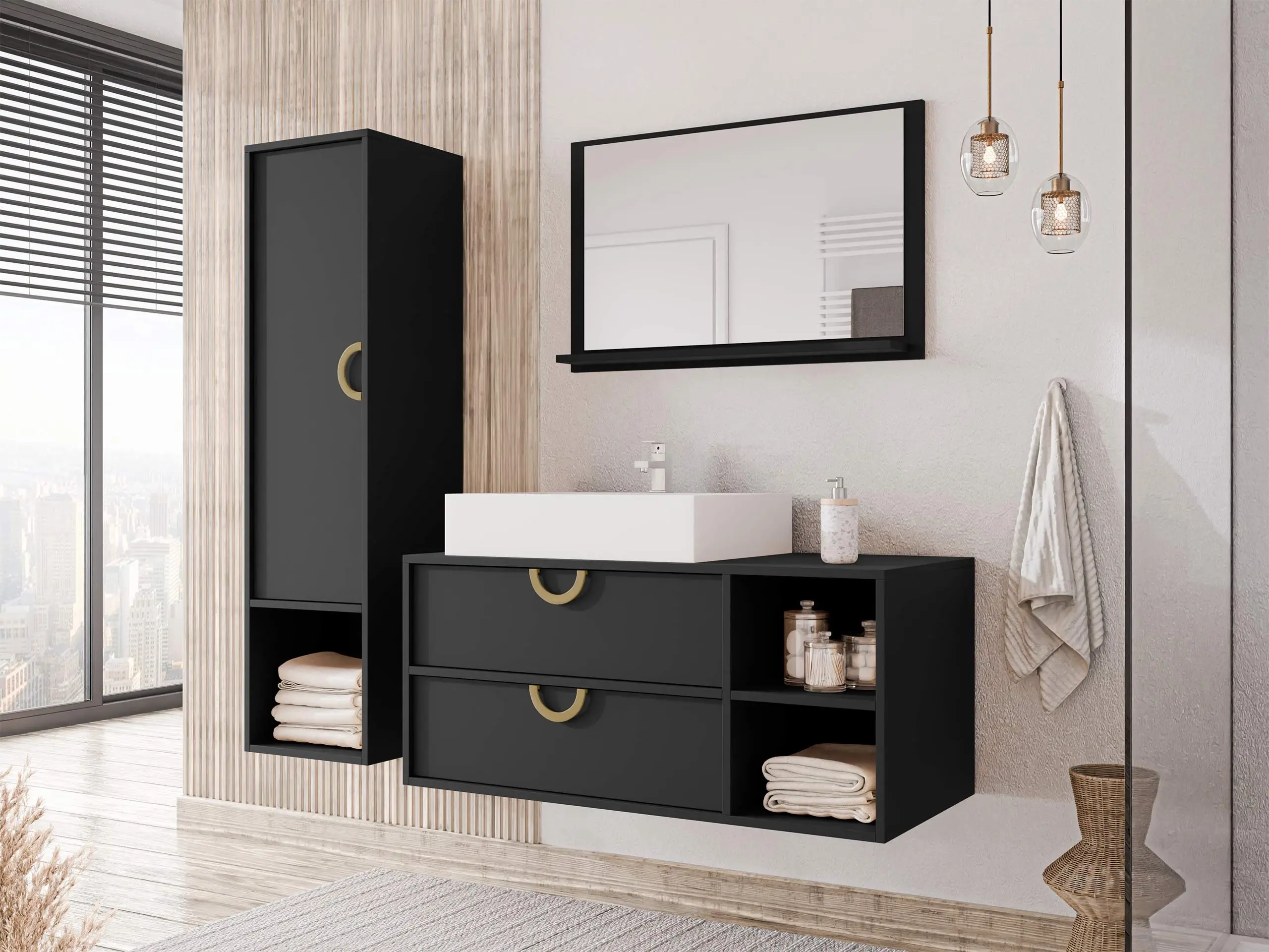 Wall-mounted bathroom cabinet for washbasin Sodalis (Black)