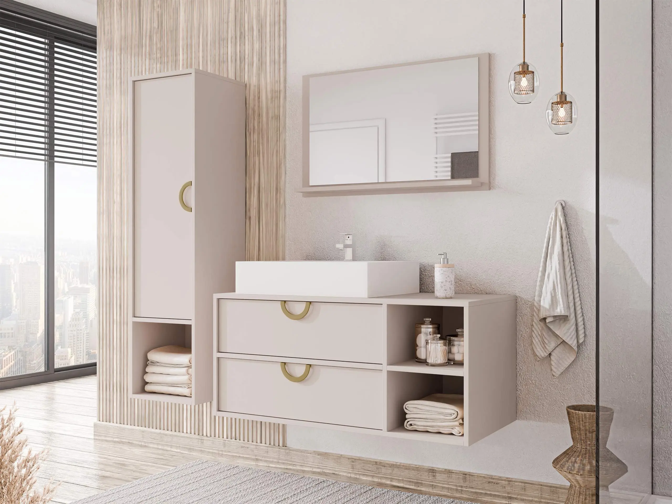 Wall-mounted bathroom cabinet for washbasin Sodalis (Cashmere)