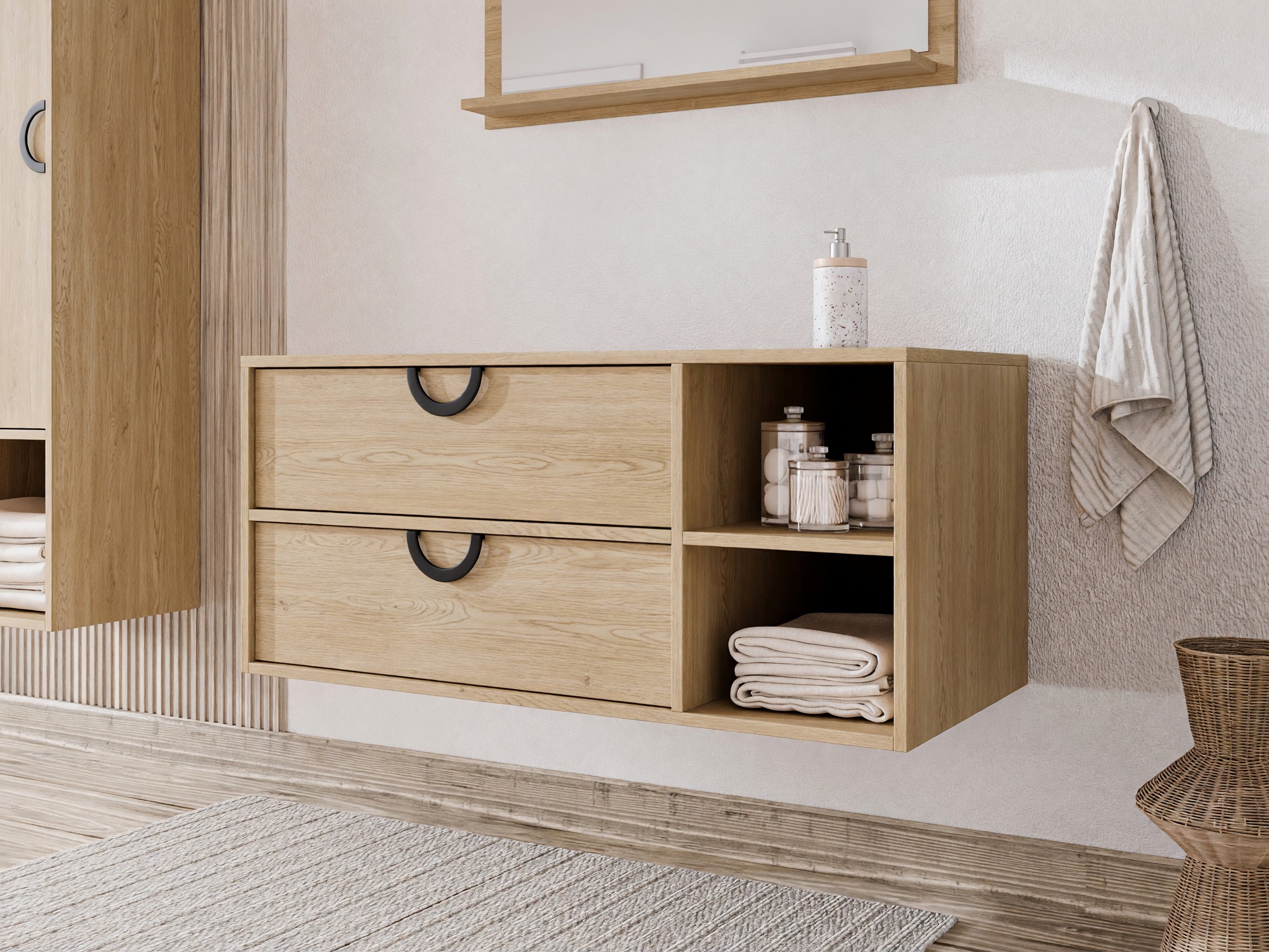 Wall-mounted bathroom cabinet for washbasin Sodalis (Oak)