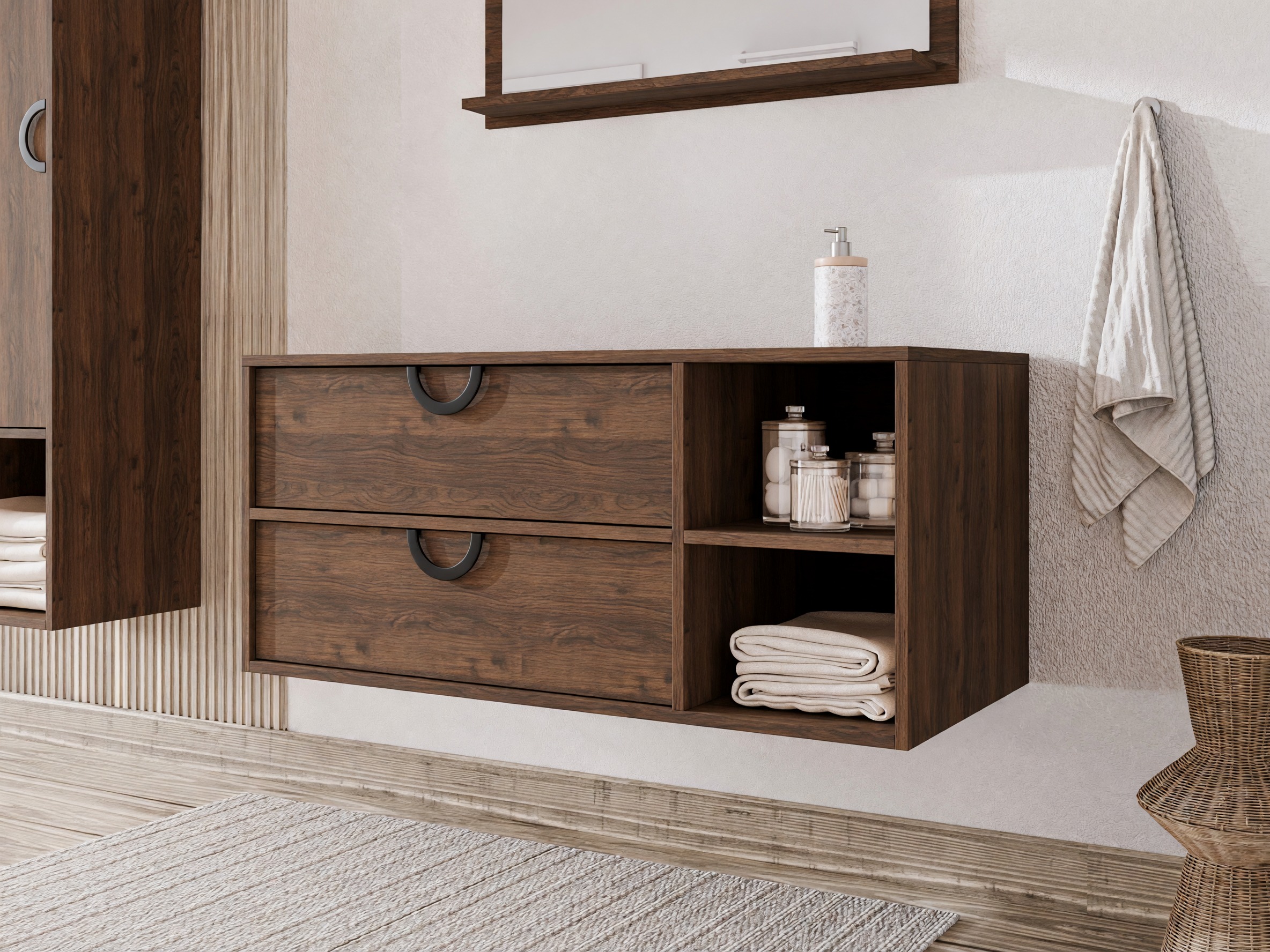 Wall-mounted bathroom cabinet for washbasin Sodalis (Walnut)