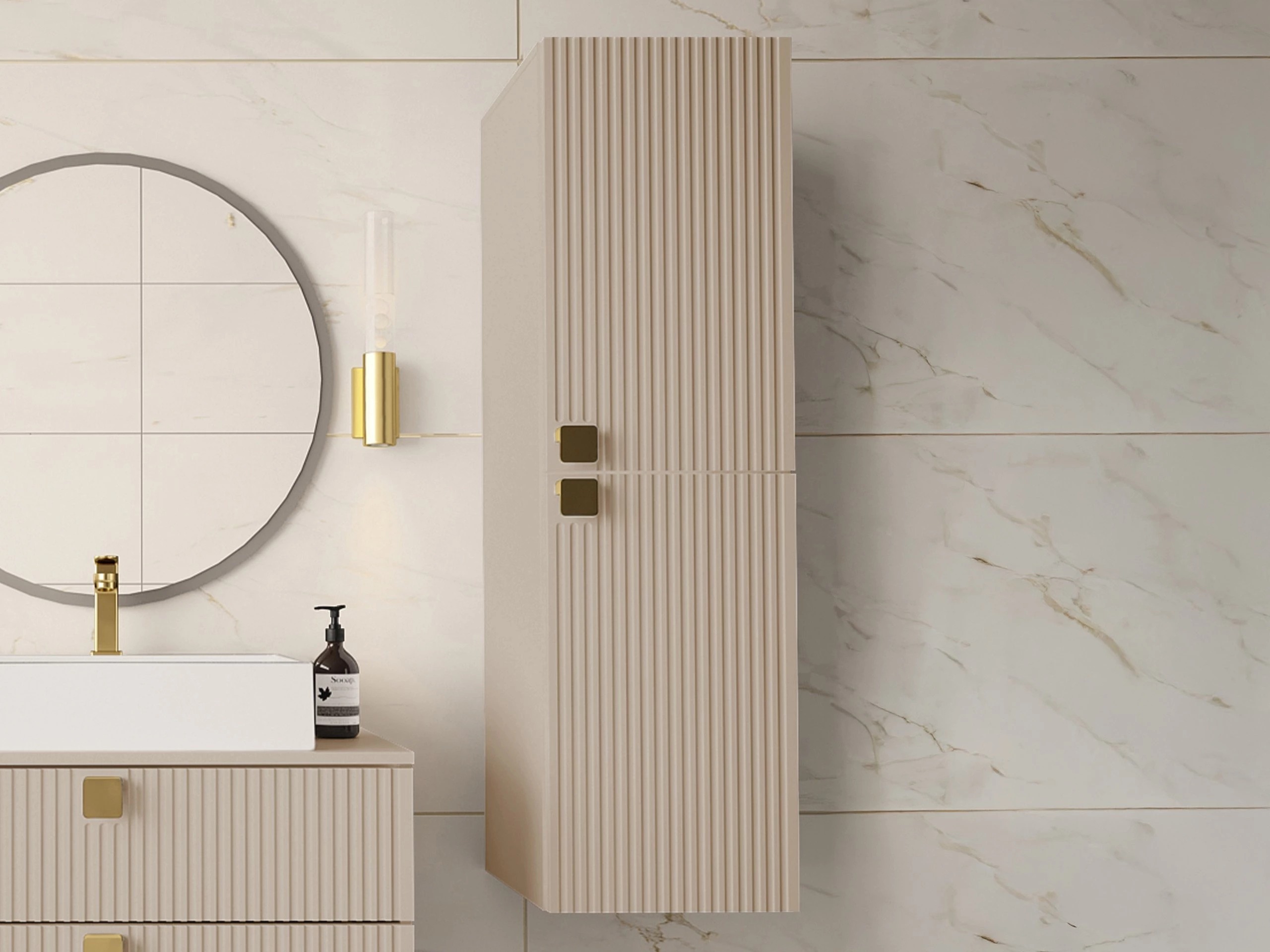 Wall-mounted bathroom cabinet Panium (Light brown)