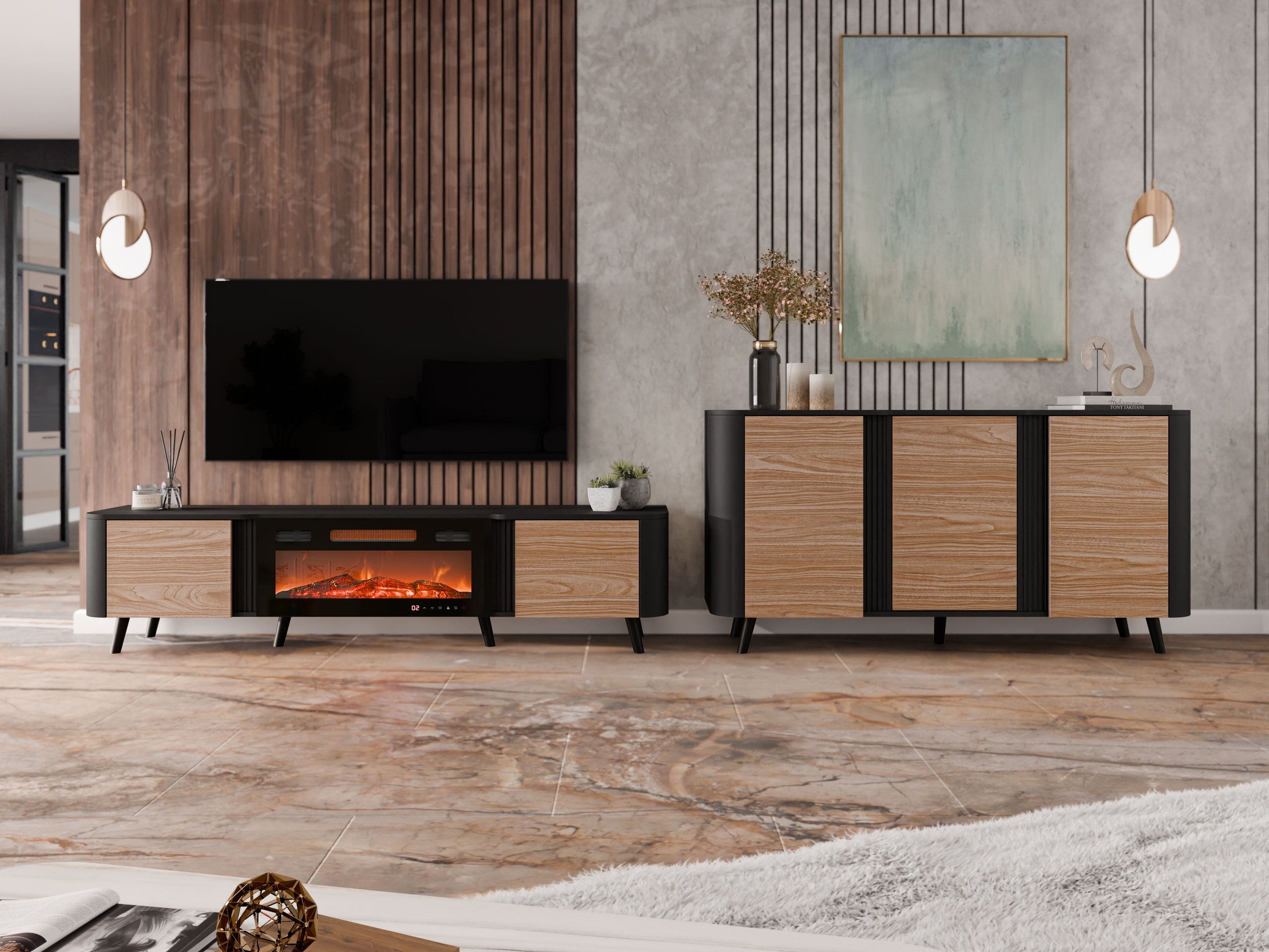 Living room set Modus (Black + Walnut)