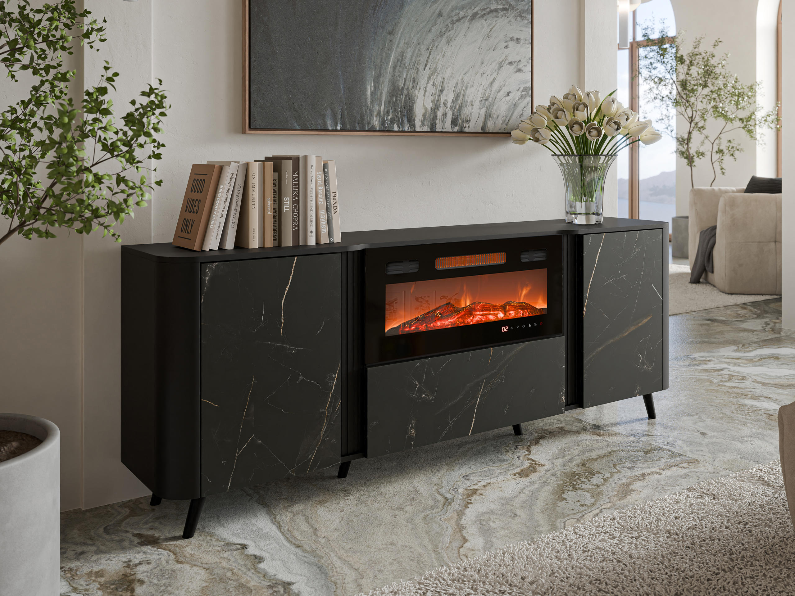 Sideboard Modus I (Black + Black marble)