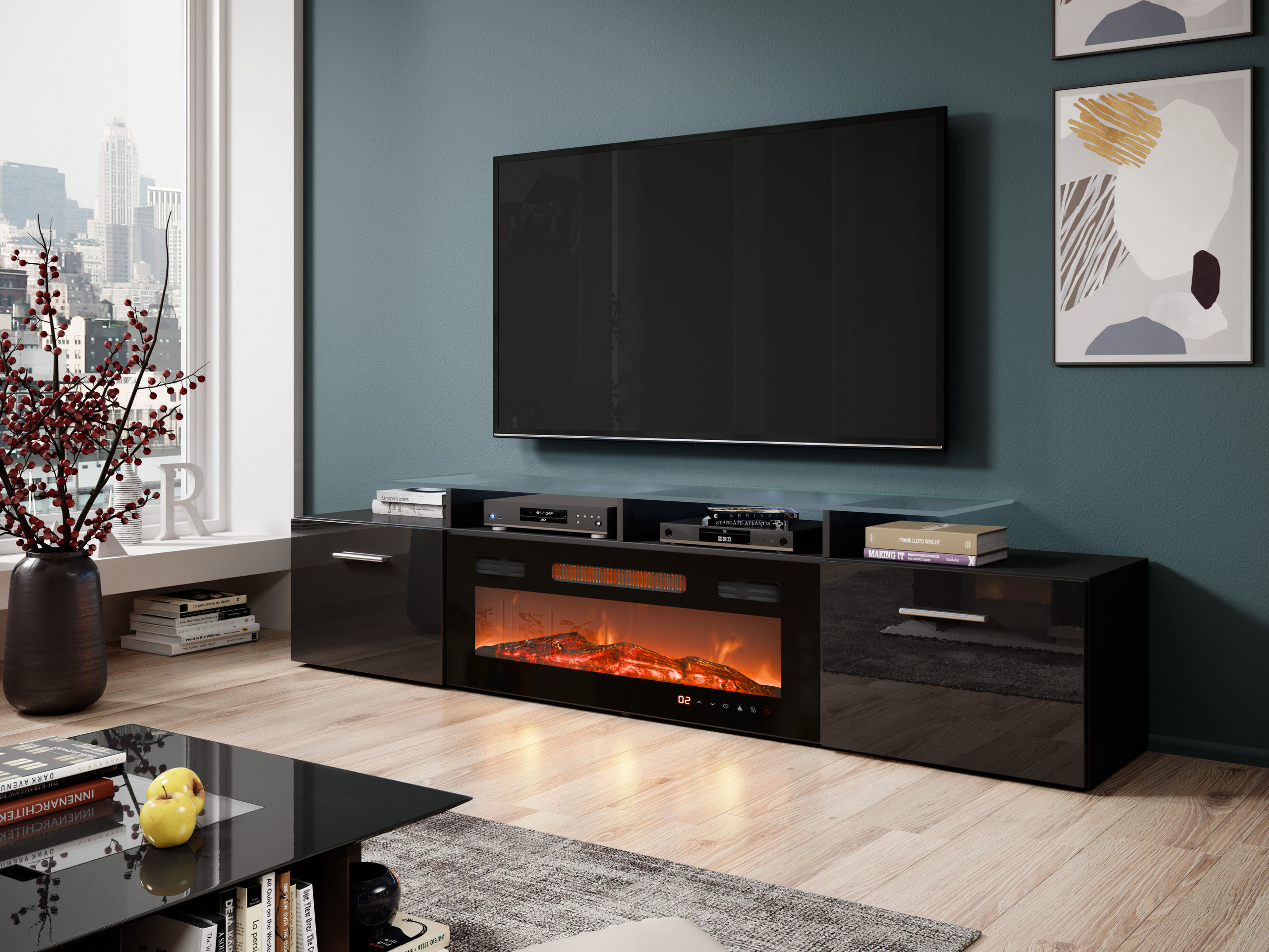 TV stand Numerus (Black + Glossy black)