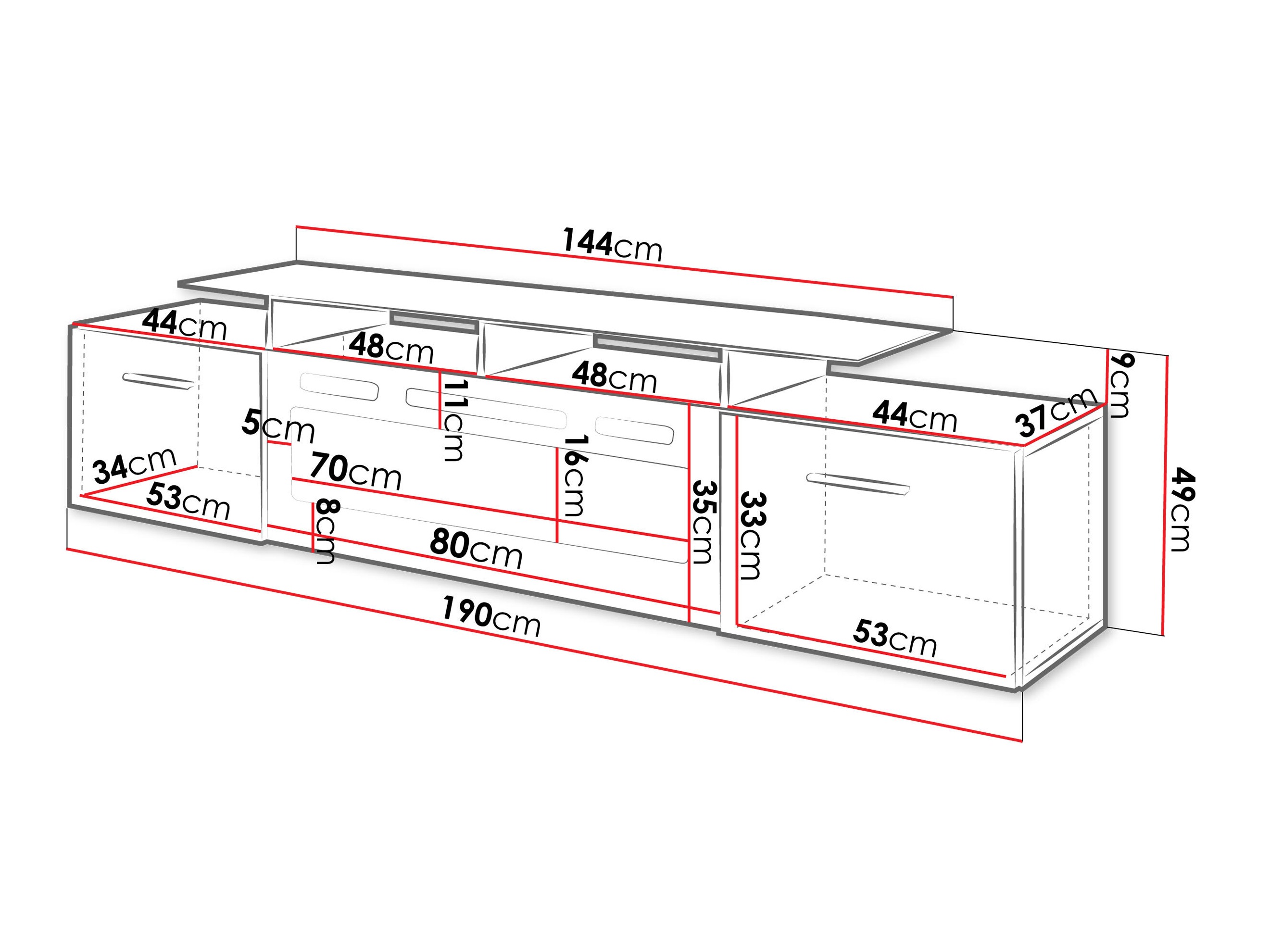 TV stand Numerus (Black + Glossy black)