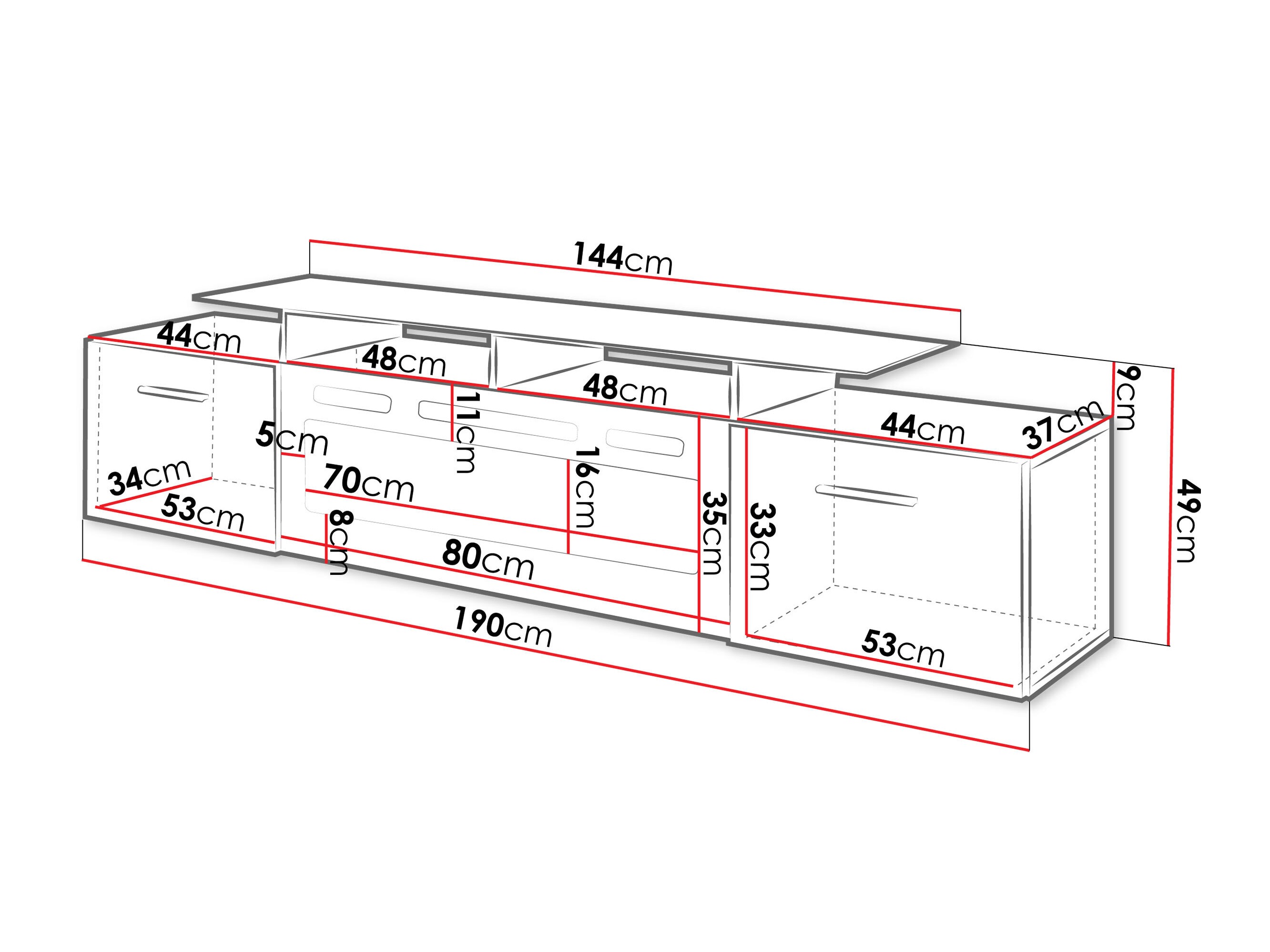 TV stand Numerus (Black + Glossy black)