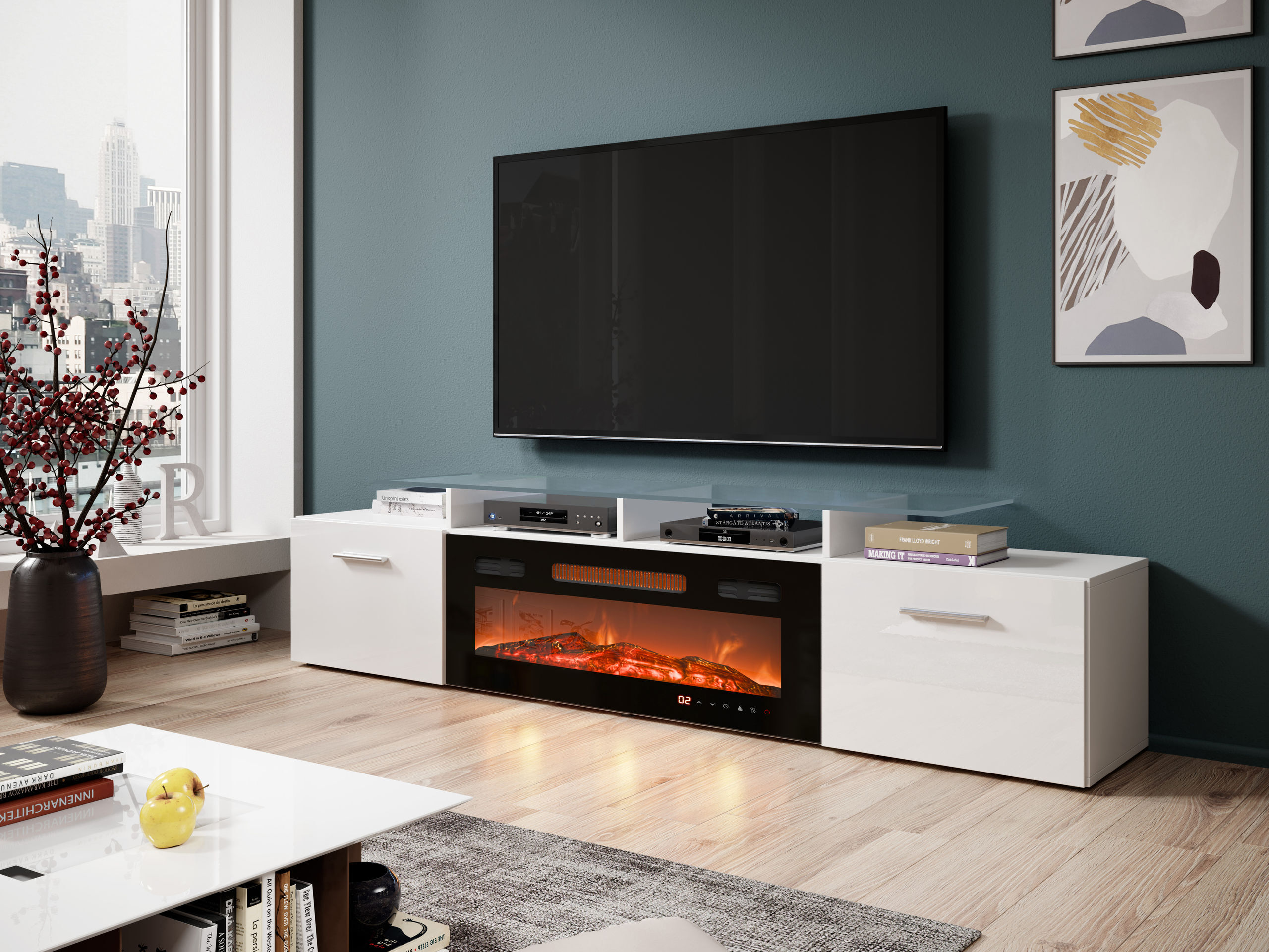 TV stand Numerus (White + Glossy white)
