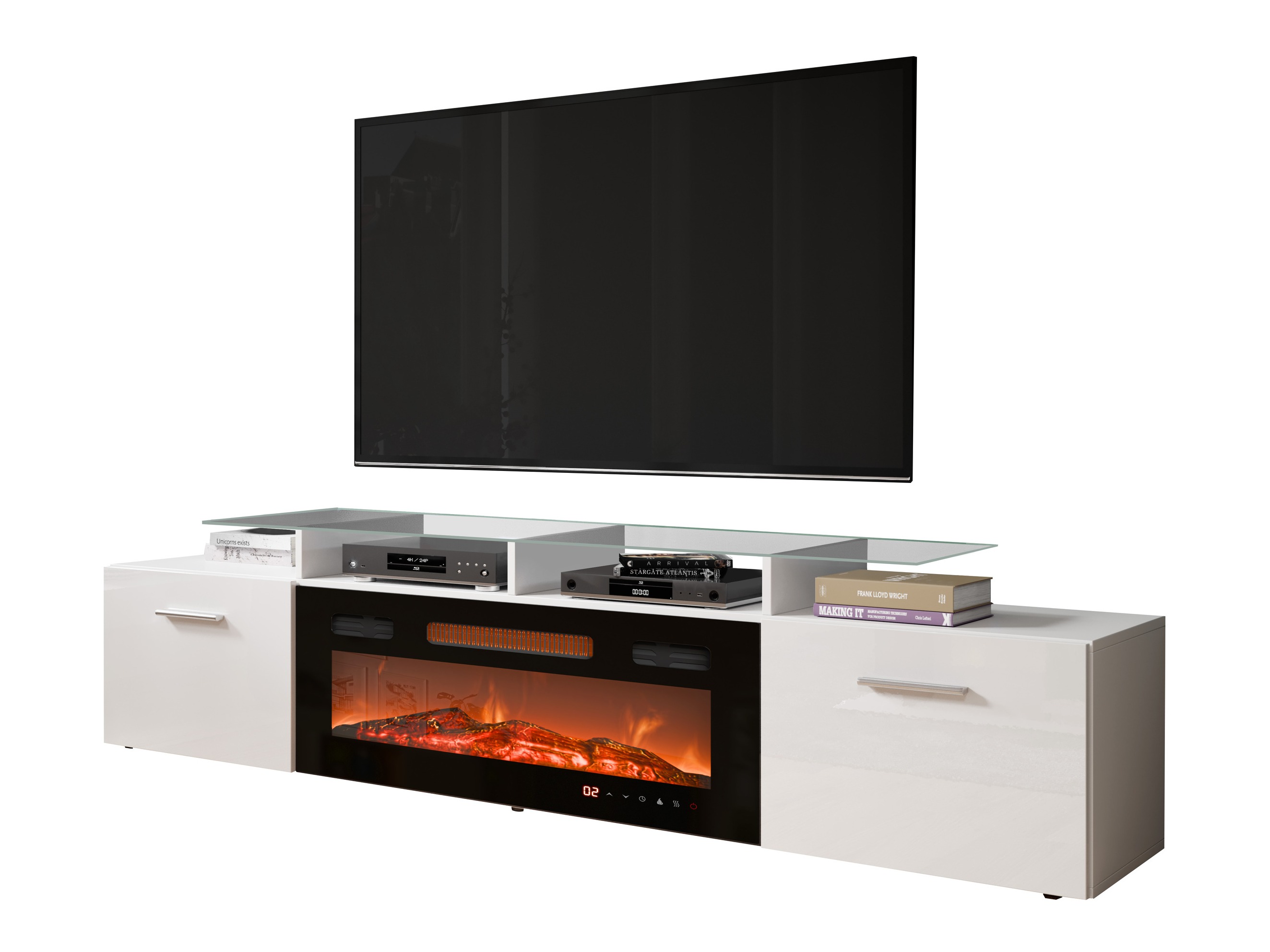 TV stand Numerus (White + Glossy white)