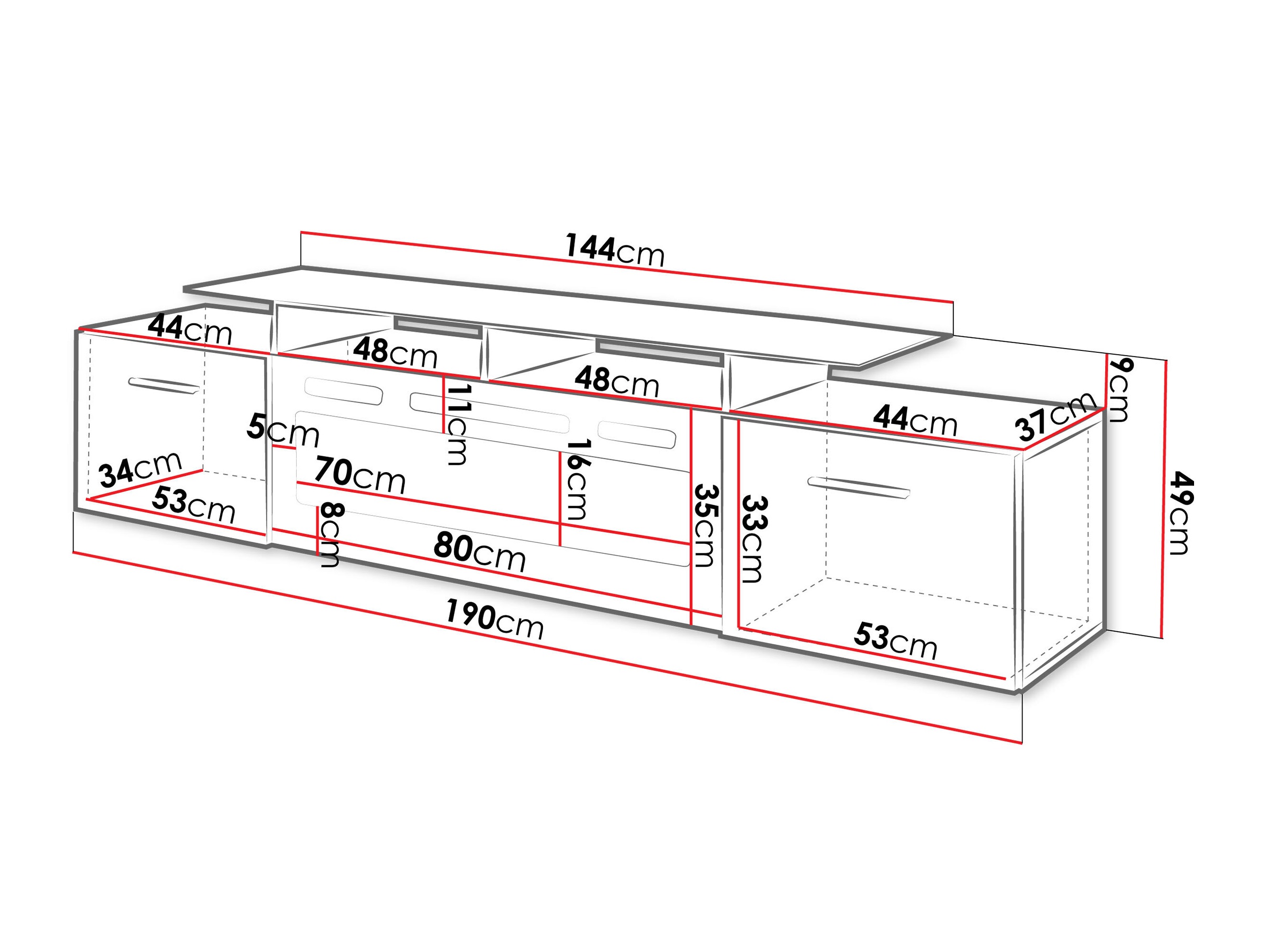 TV stand Numerus (White + Glossy white)