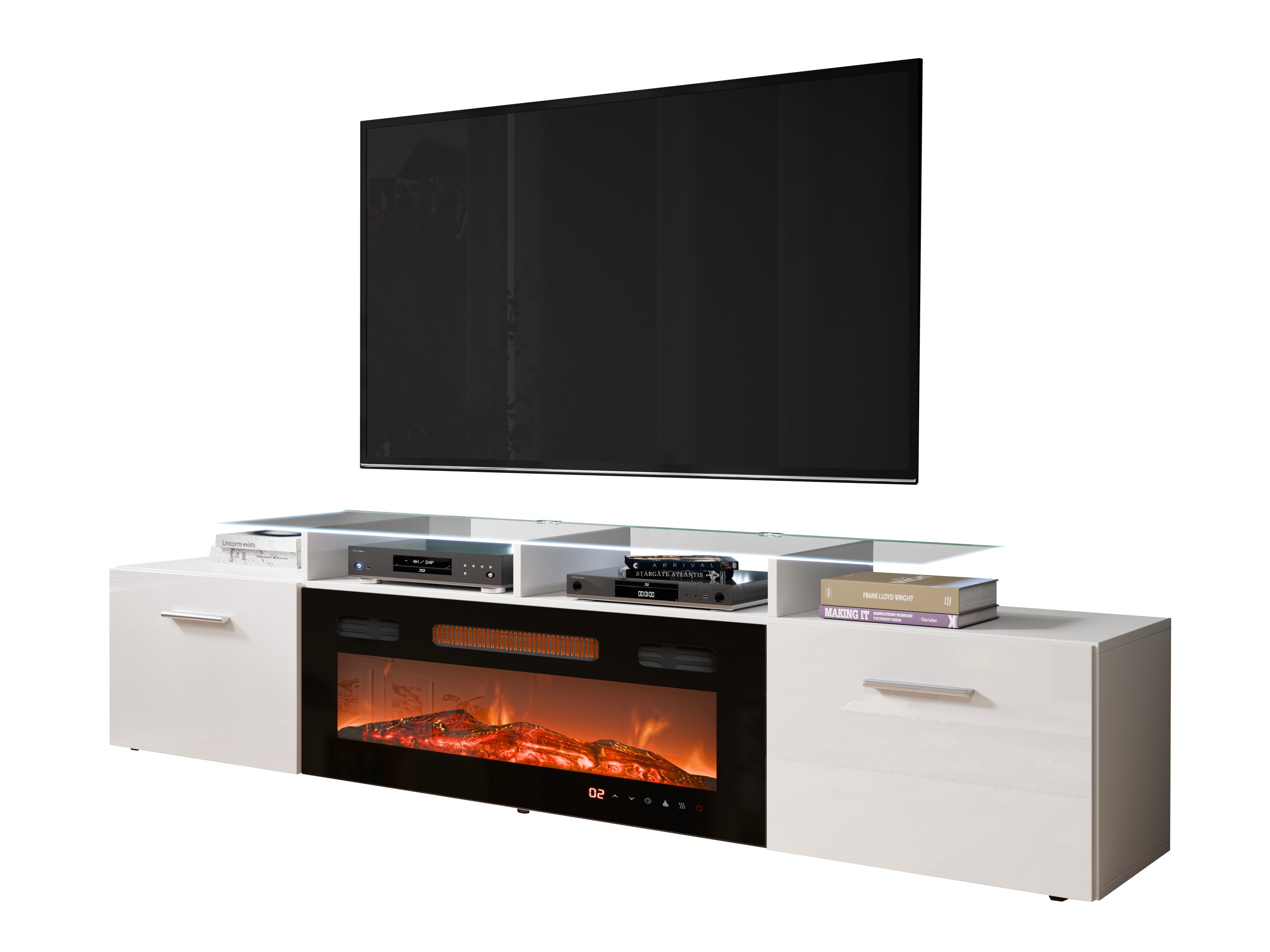 TV stand Numerus (White + Glossy white)