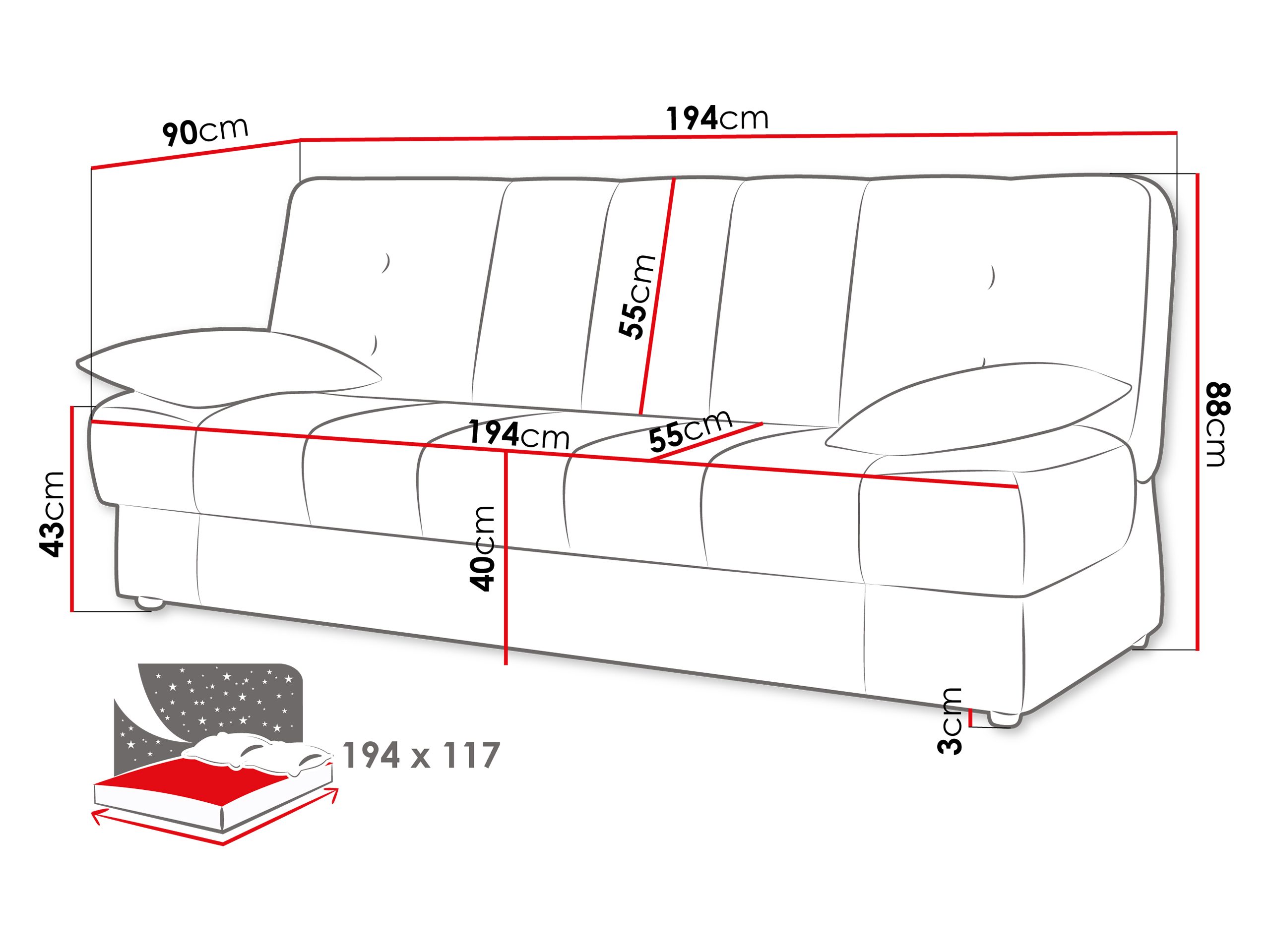 Sofa bed Columbus 120 (Lumo 55)